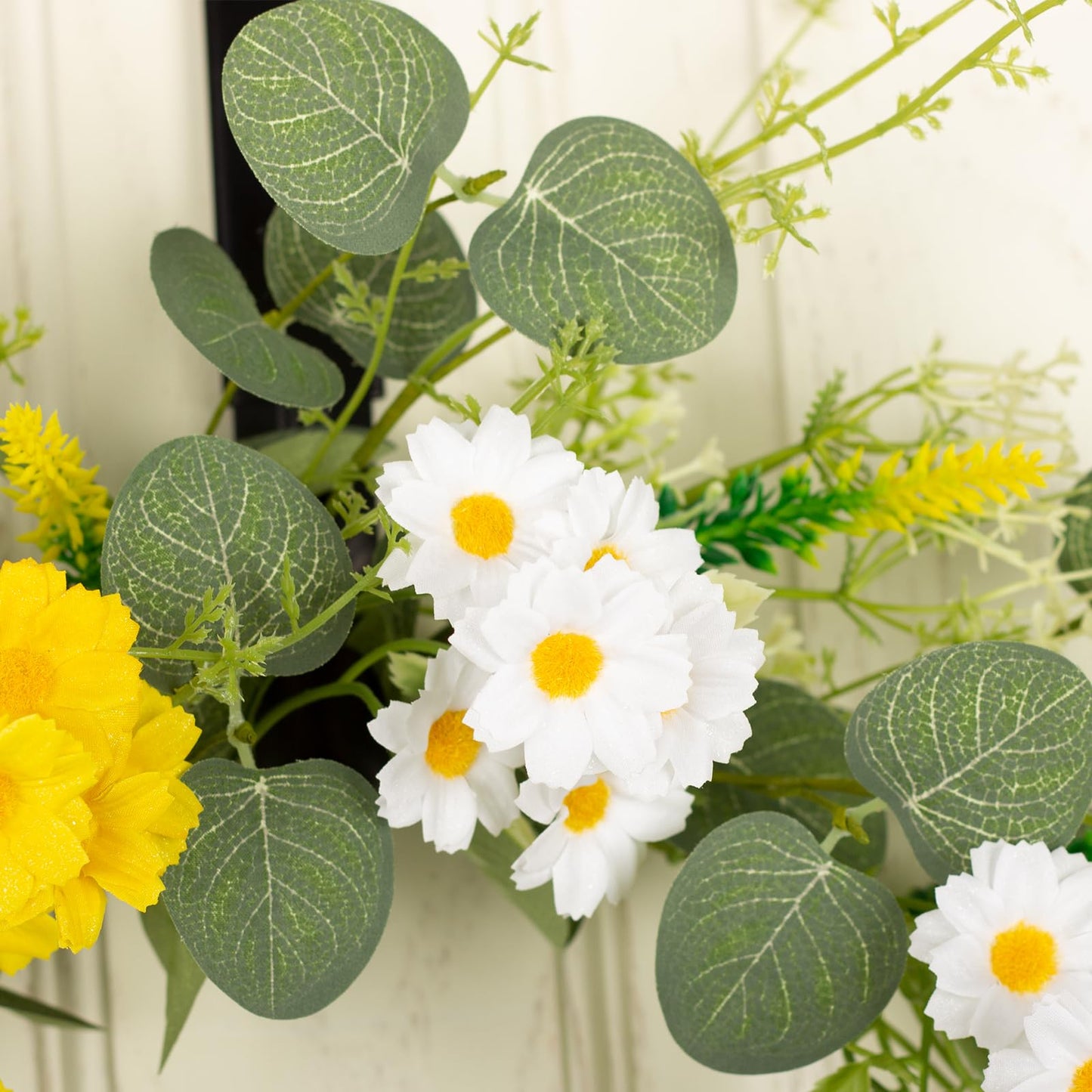 YUGALI 22" Spring Summer Wreath for Front Door Artificial Green Eucalyptus Yellow White Daisy Flower Lavender Sage Handmade Farmhouse Outdoor Indoor Wedding Home Decor