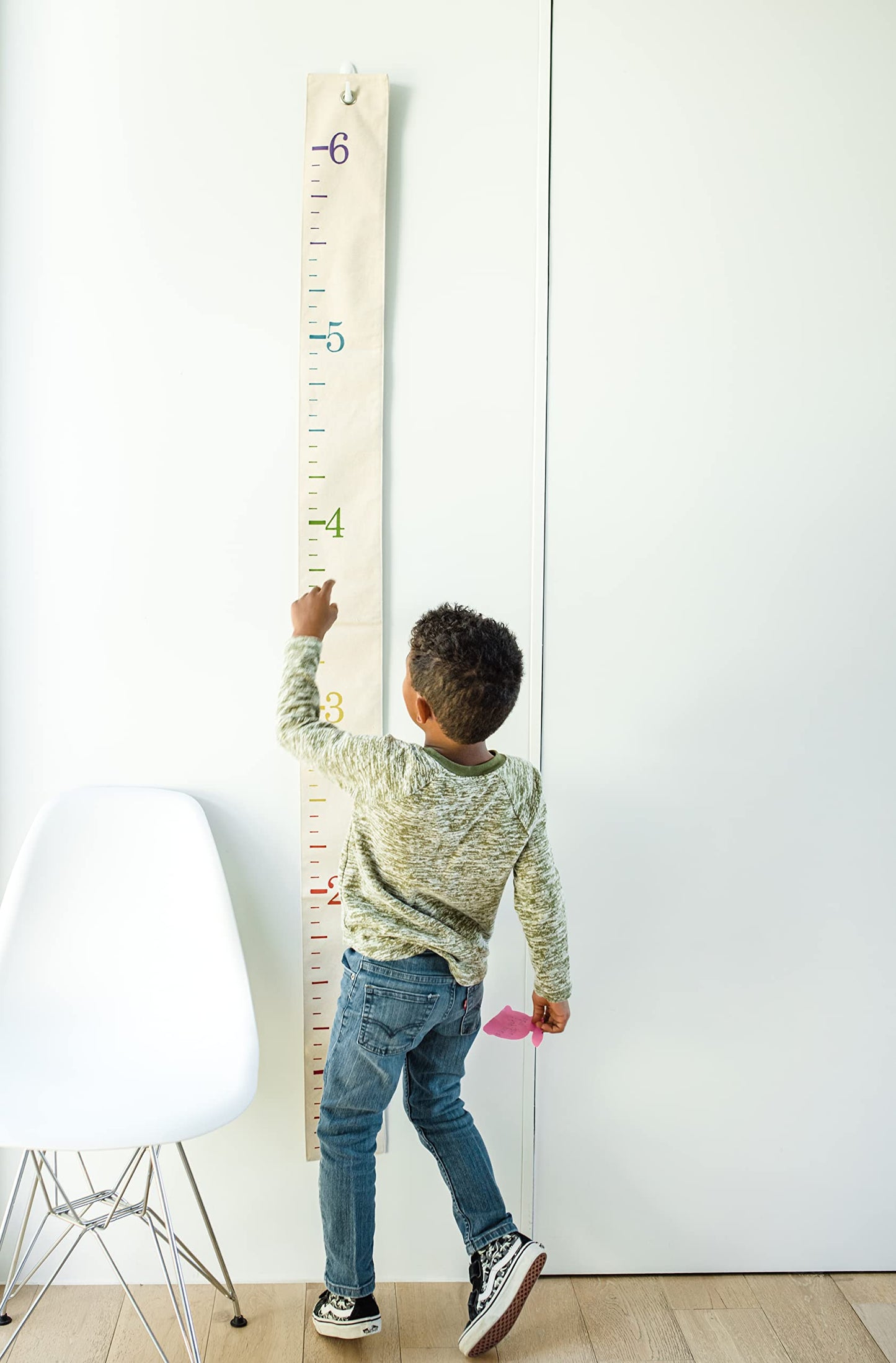 White Loft Rainbow Canvas Family Height Chart Ruler - Children's Growth Tracker for Nursery Wall - Kids Room Decor Keepsake