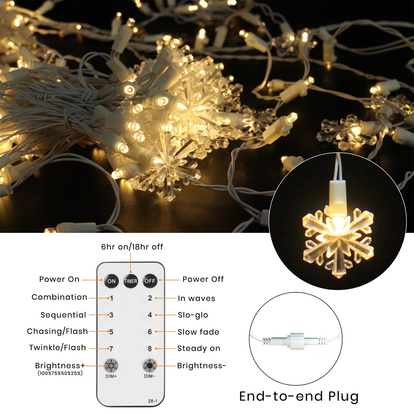 Icicle Lights for Outside 180 Clear Warm White 5MM Led 26.4ft White Wire Snowflake with 8 Mode Function Curtain String Lights Indoor Warm White and Outdoor for roof Patio Garden Bedroom (Remote)