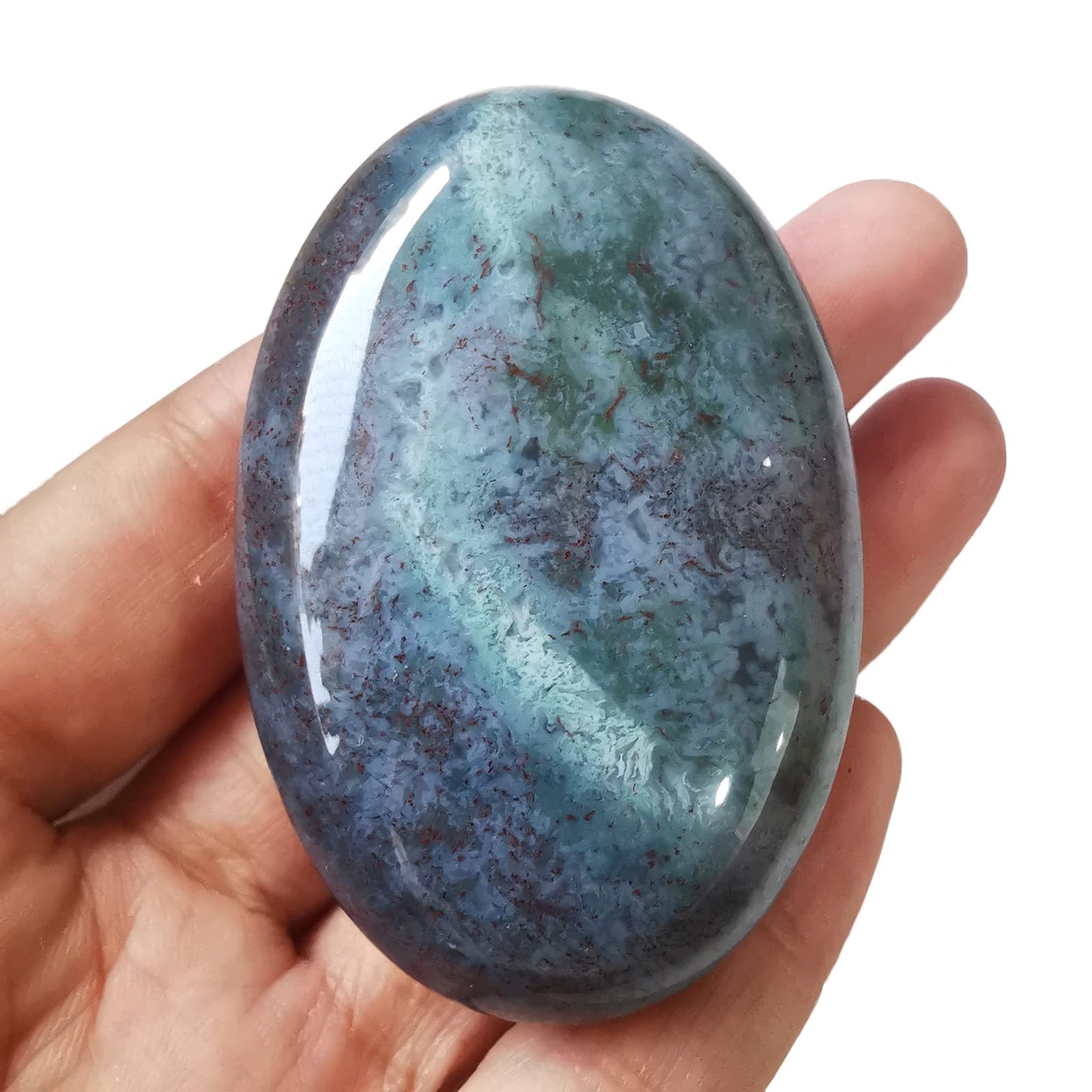 Loveliome Natural India Agate Oval Polished Worry Stones, Healing Crystal Indoor Fountain Stones Massage Energy Anxiety Relief Items