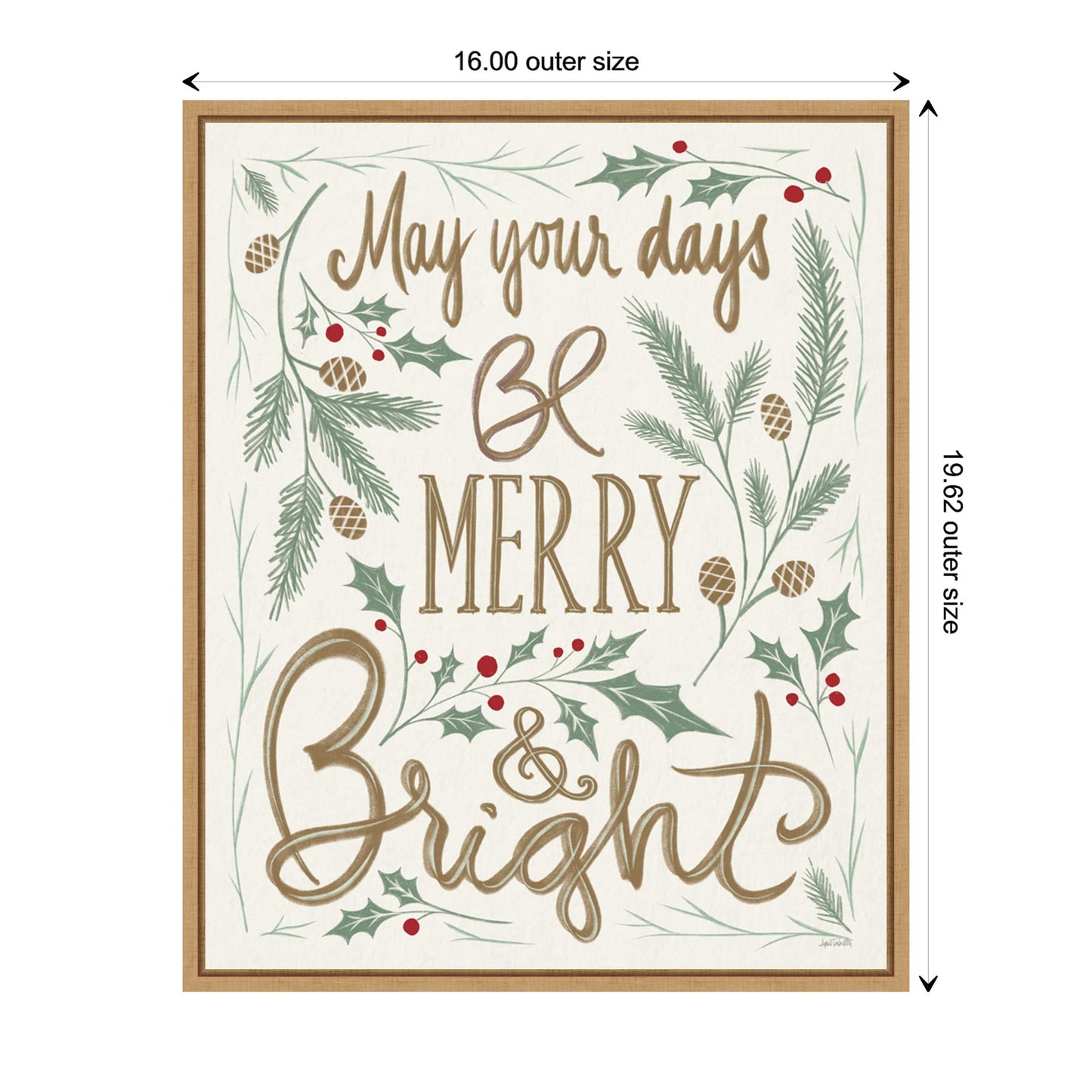 Amanti Art Framed Canvas Wall Art 20x16 Merry and Bright Holly by Anne Tavoletti, Framed Wall Art Canvas, Holidays Artwork, Modern Contemporary Decor, Small Poster Painting for Living Room, Bedroom