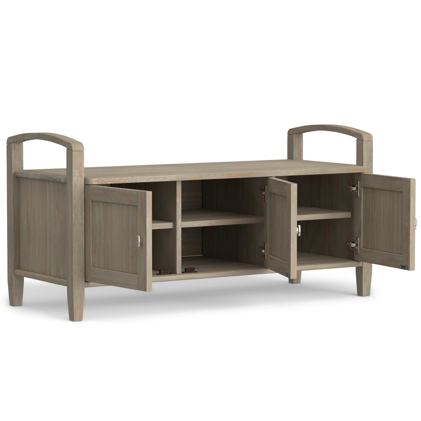 SIMPLIHOME Warm Shaker Entryway Storage Bench - 44 inch Wide Solid Wood Storage Seat in Distressed Grey, Transitional Bench Seat for Mudroom or Living Room with Lift-Up Lid and Shaker-Style Panels