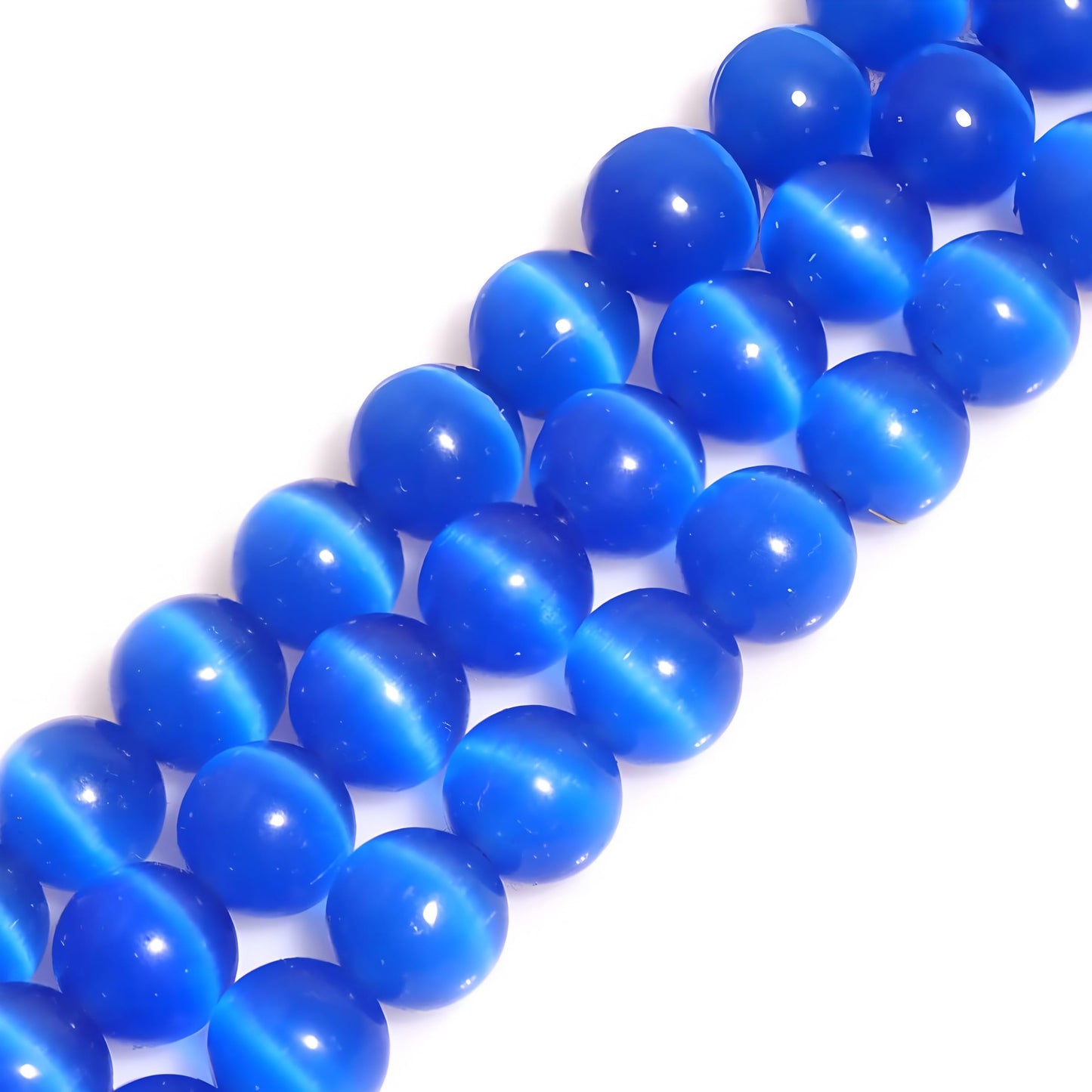 HAAMIIQII 8mm Sapphire Blue Cat Eye Glass Round Crystal Stone Loose Gemstone Beads for Jewelry Making Bracelets Necklaces Earrings Crafts (45-50pcs)