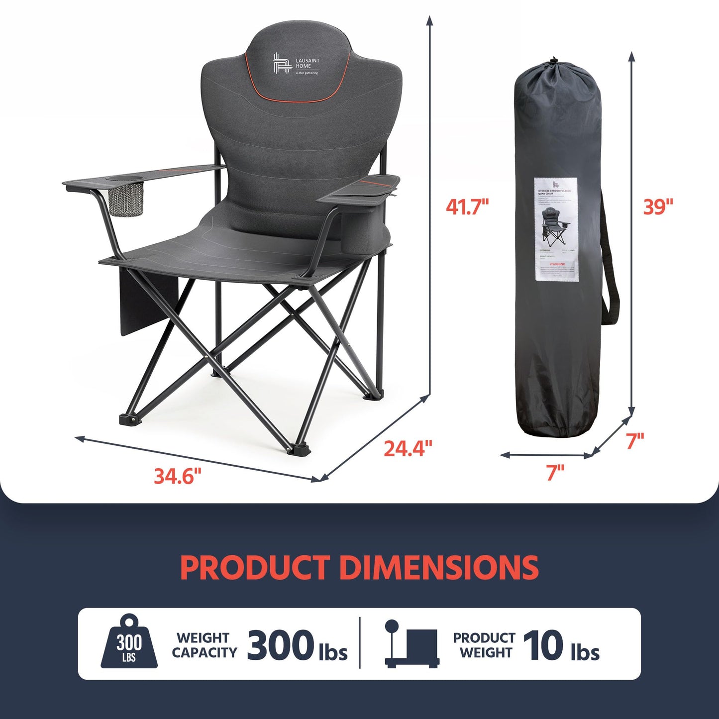 OUTSIDER Folding Camping Chair Heavy Duty Folding Chair 300lbs Oversized Outdoor Chairs with Cup Holder, Cooler Bag, Storage Pocket & Lumbar Support (Style-2, 2)