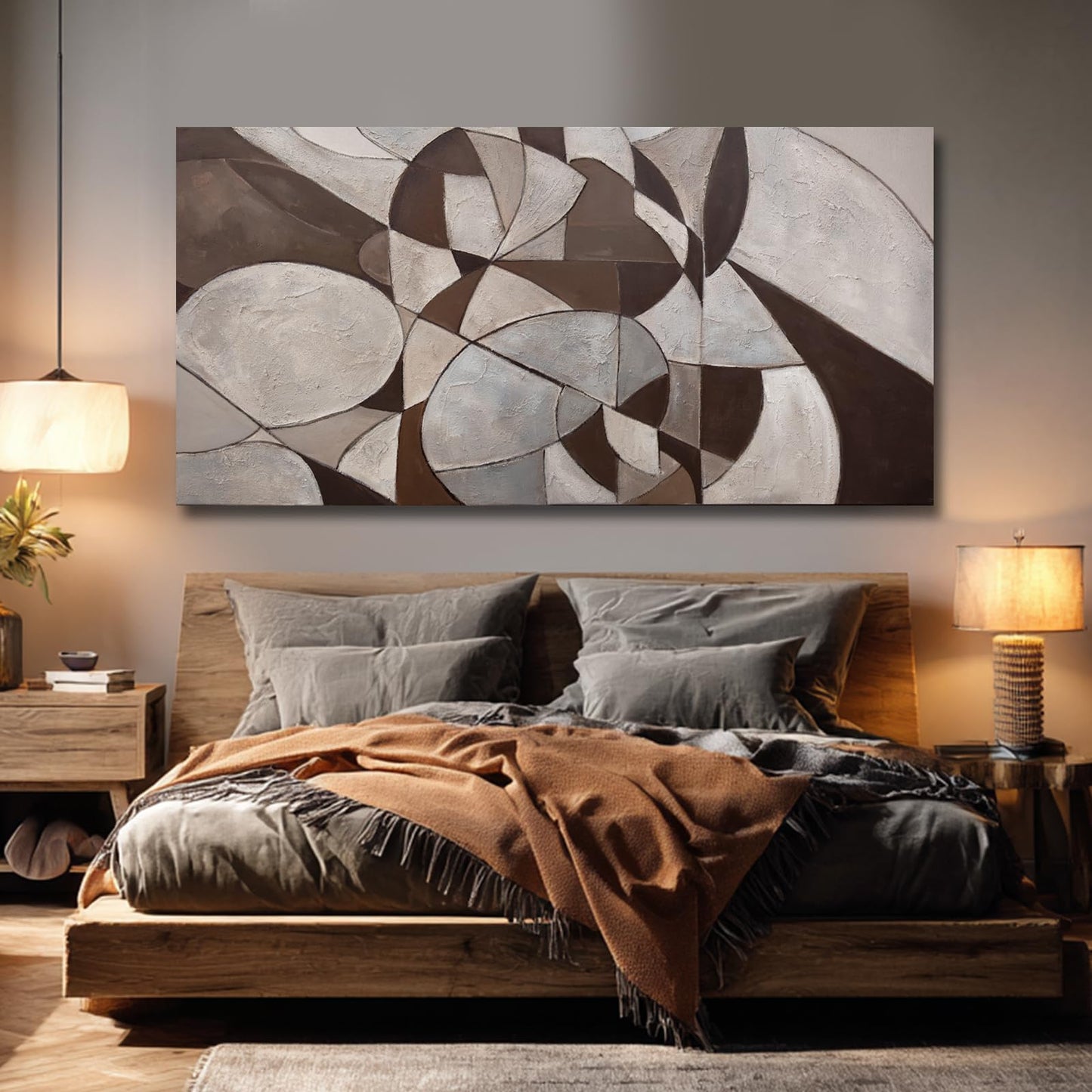 WINKAILIN Abstract Wall Art Grey and Brown Canvas Wall Decor Minimalist Geometric Print Beige Pictures Posters Home Decor For Living room bedroom kitchen 29x58 inch