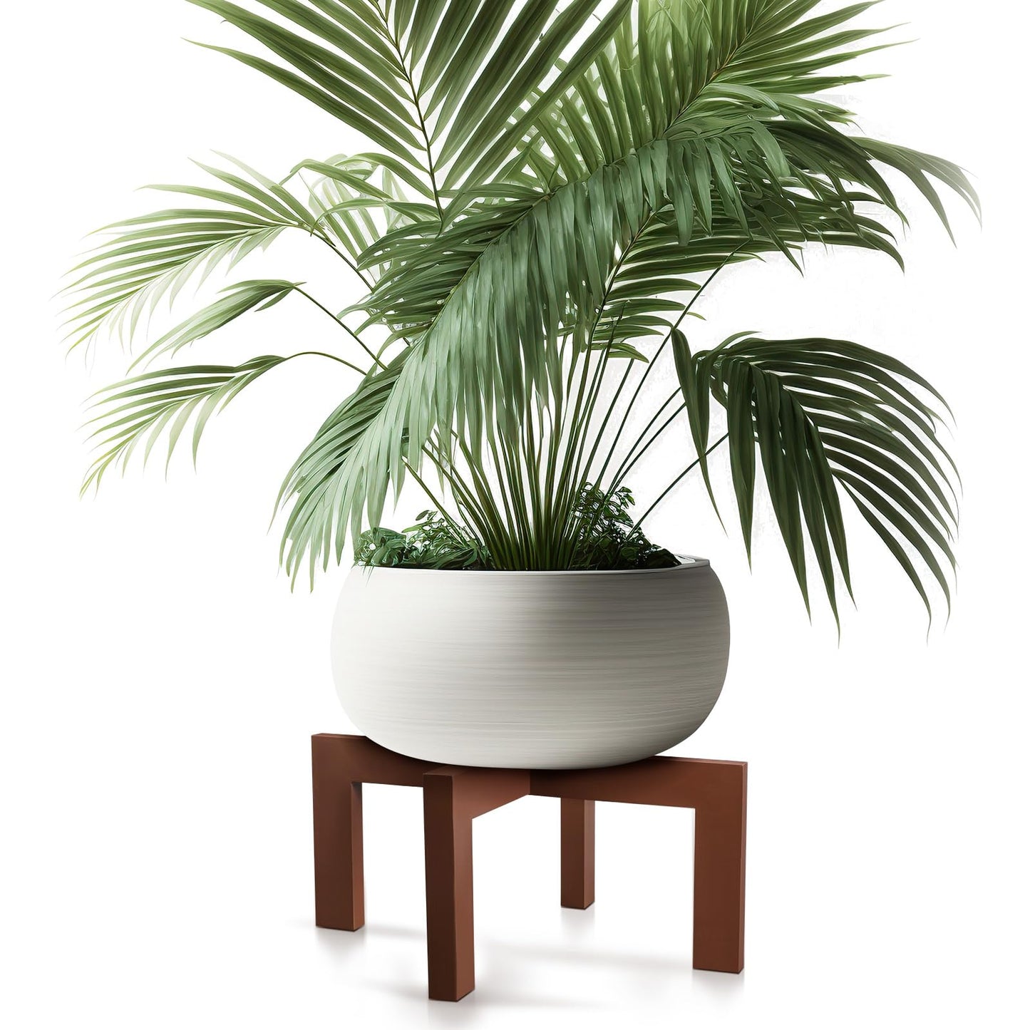 Wenqik 1 Pack 16 Inch Wood Plant Stand Wooden Plant Pot Holder Mid Century Rattan Flower Boho Rustic Stool Holder for Indoor Gardening Patio, Fit 8-18 Inch Pot (Brown)