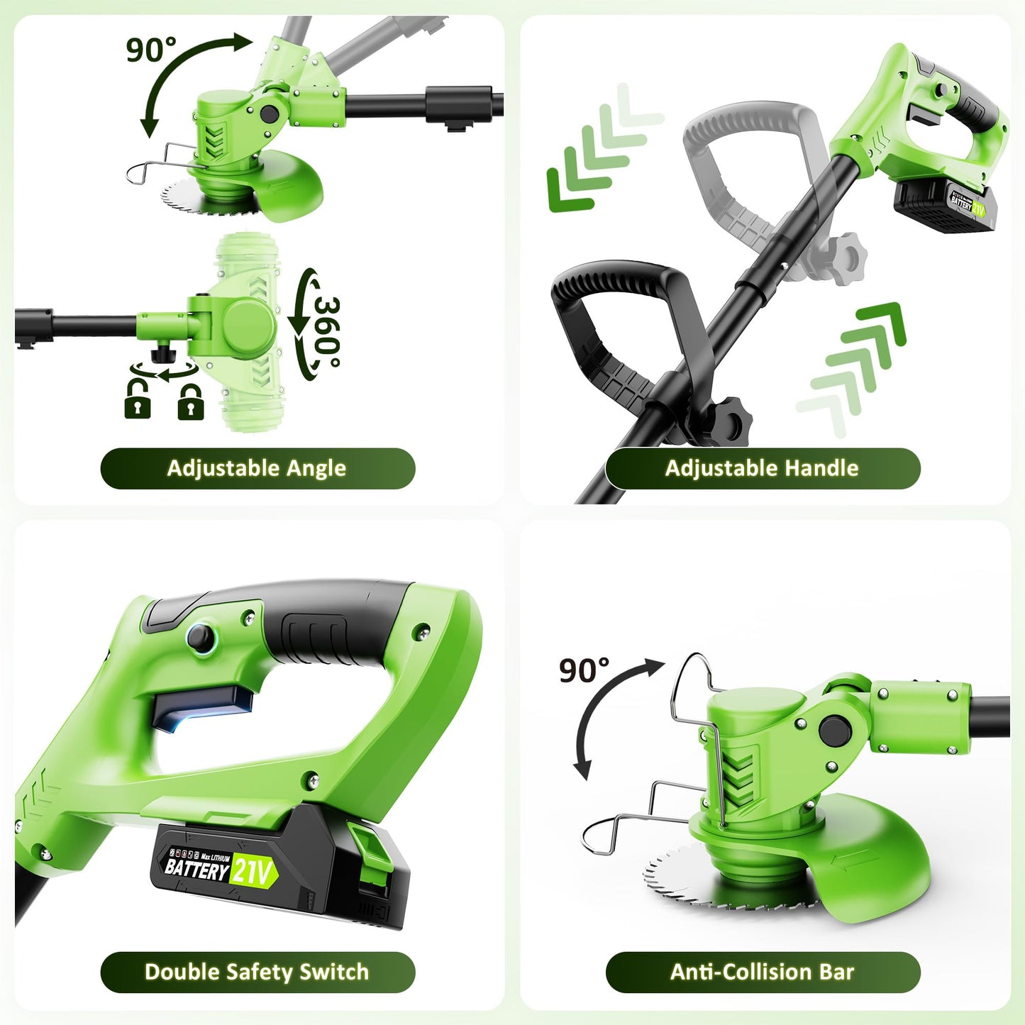4-in-1 Cordless Weed Wacker with Wheels, 4000mAh Battery Powered Stringless Weed Eater, Brushless Grass Trimmer with 2 Batteries, 3 Blade, Adjustable Head, Lightweight Lawn Edger Brush Cutter