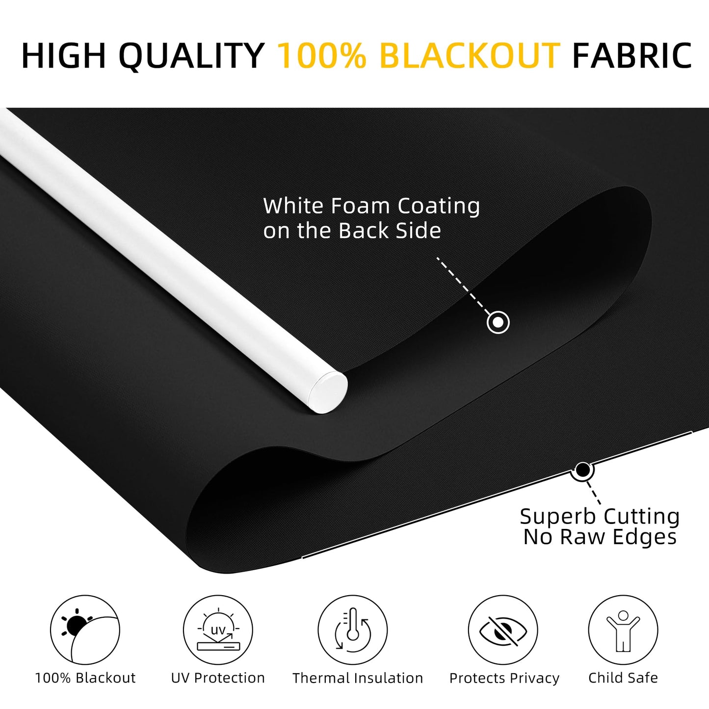ChrisDowa Cordless Blackout Roller Shades for Windows, Thermal Insulated UV Protection Pull Down Shades, Total Blackout Window Blinds for Home, Office, Bedroom, Door (22" W x 72" H, Black)