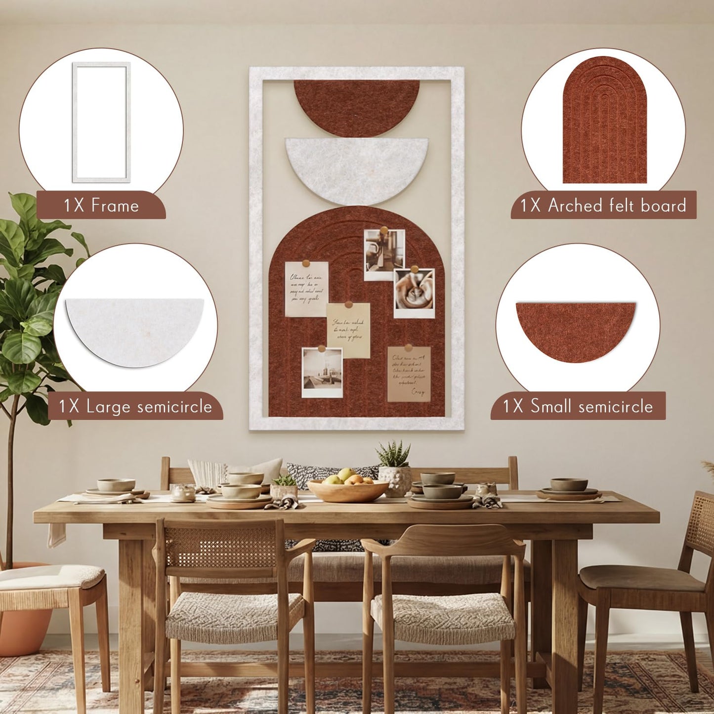Yerliker 28.7 x 16 Inch Arched Felt Bulletin Board Boho Abstract Geometric Style Wall Decoration,Medieval Modern Style Bulletin Board, Boho Wall Art for Bedrooms, Living Rooms, Offices