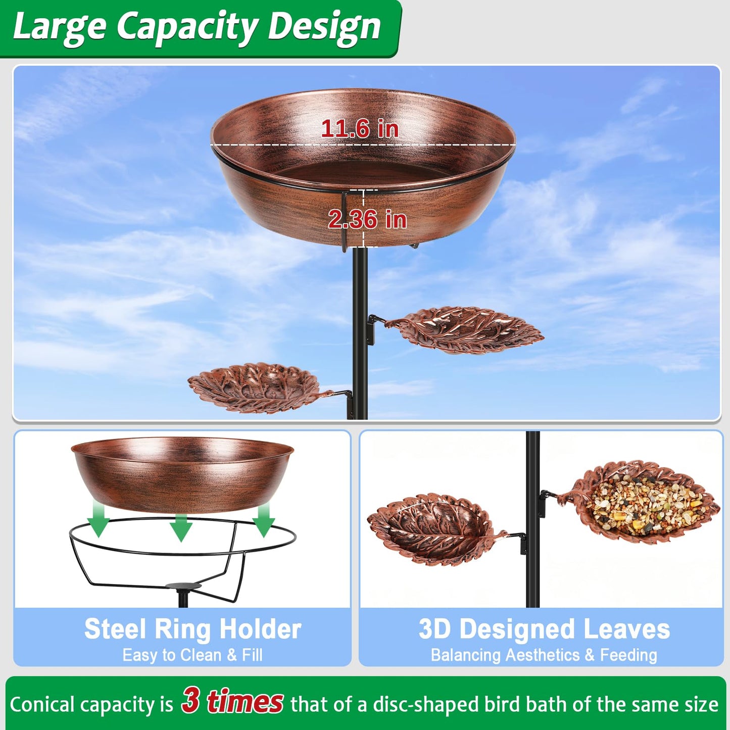 Olpchee Metal Bird Bath for Outdoor - Garden Bird Bath with Removable Bowl Heavy-Duty Base, Winter Birdbath Feeder Rust-Proof Birdbaths for Garden Yard Lawn Decor, Easy to Install(Bronze)