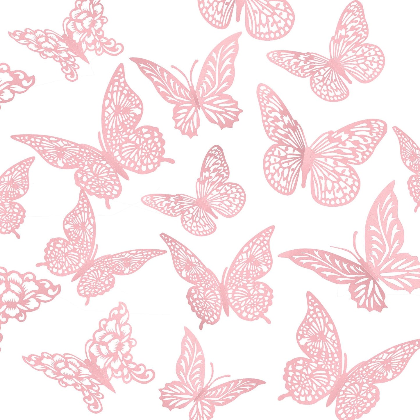 3D Pink Butterfly Wall Decor 3 Sizes 4 Styles Butterfly Party Decorations Cake Decorations Removable Stickers Wall Decor Room Mural Metallic Kids (Pink, 48Pcs)