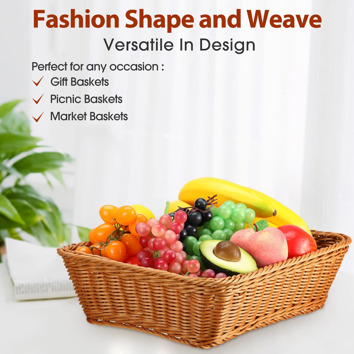 Irenare 6 Pack Wicker Bread Basket 17.7 Inch Woven Bread Serving Baskets for Gifts Poly Rattan Fruit Tabletop Food Trays for Display Vegetables Restaurant Kitchen Snacks