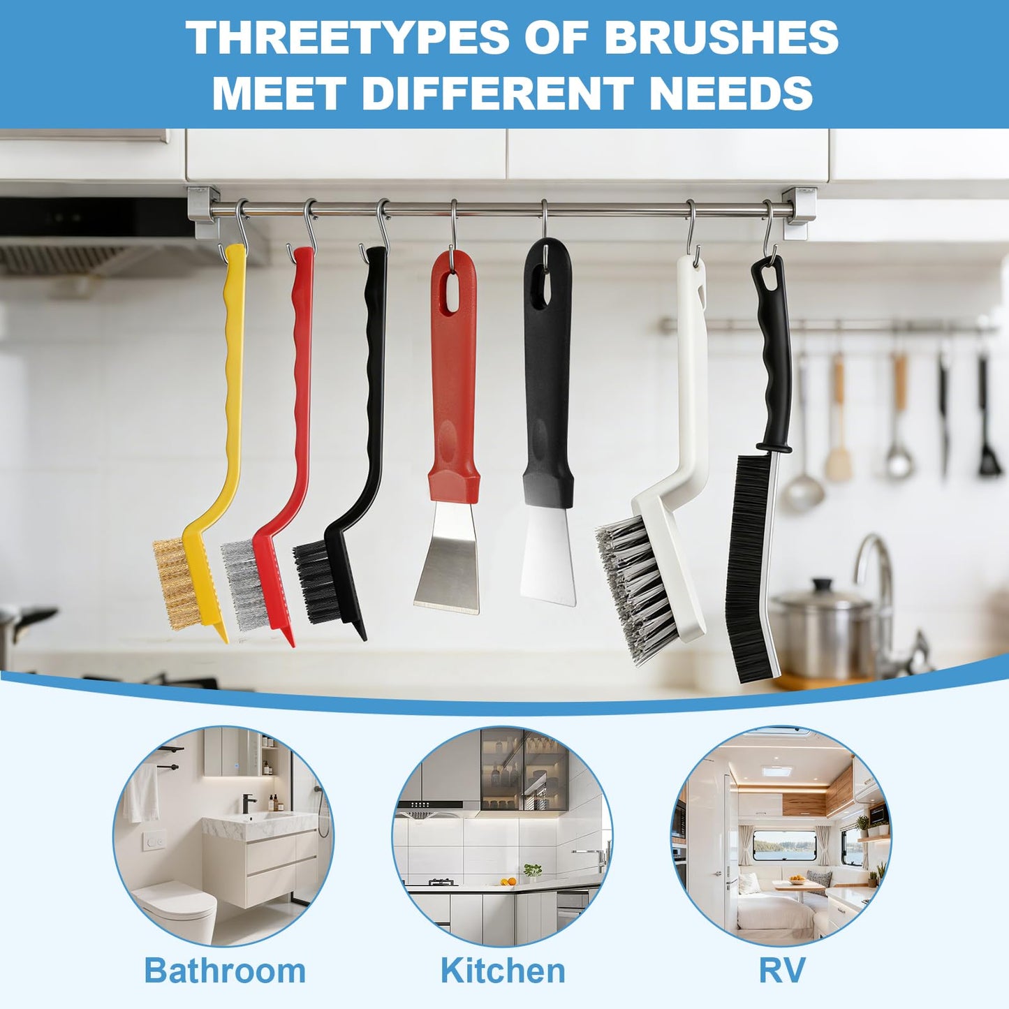 JiedHiur 11Pcs V-Shaped Grout Cleaning Brush Set, with Stiff Bristles Crevice Cleaning Brush and Steel Scraper, Cleaning Supplies for Cleaning Bathrooms, Kitchens, Tiles and Windows