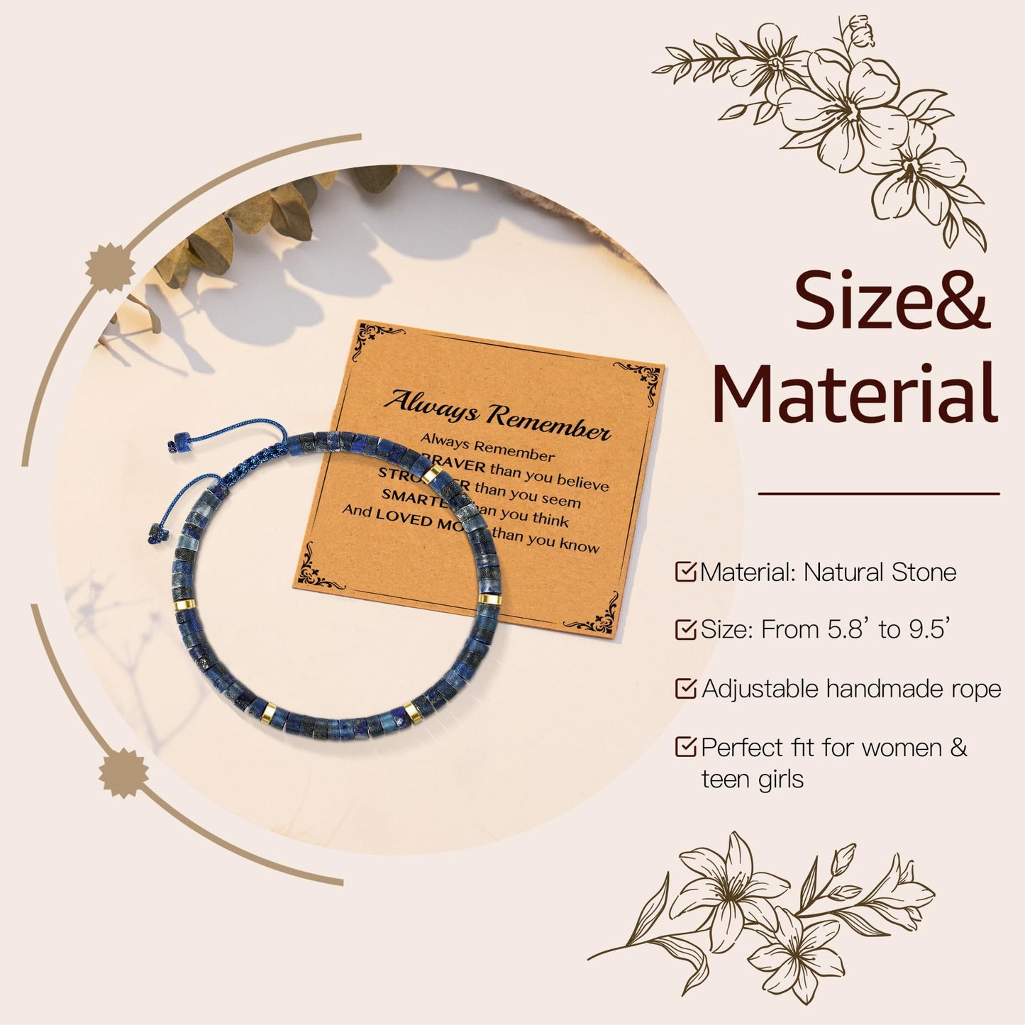 AGOT Inspirational Bracelet Gifts for Women: Healing Natural Lapis Lazuli Stone Bracelets with Positive Affirmations - Get Well Soon Gift for Mom Aunt Daughter Best Friends Sister Birthday Christmas Valentine's Day Jewelry