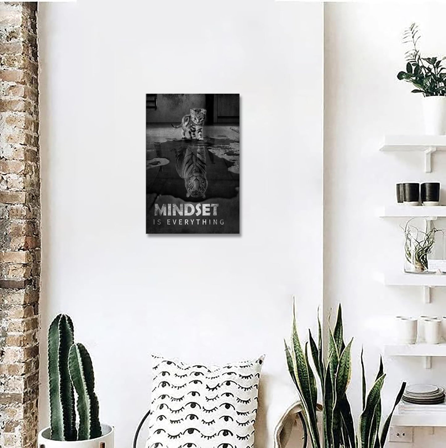 Inspirational Canvas Prints Cat Tiger Wall Art Mindset Pictures Motivational Quotes Animal Poster for Office Decor Framed Ready to Hang 20x30inches