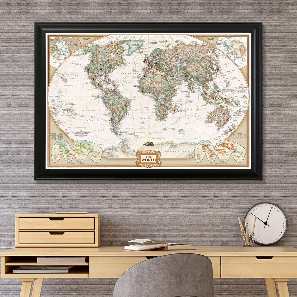 Push Pin Travel Maps Customizable Wall Art - Executive World - Black Frame - Framed Pin Map, Includes 150 Pins - Handcrafted in USA - 27.5" x 39.5"