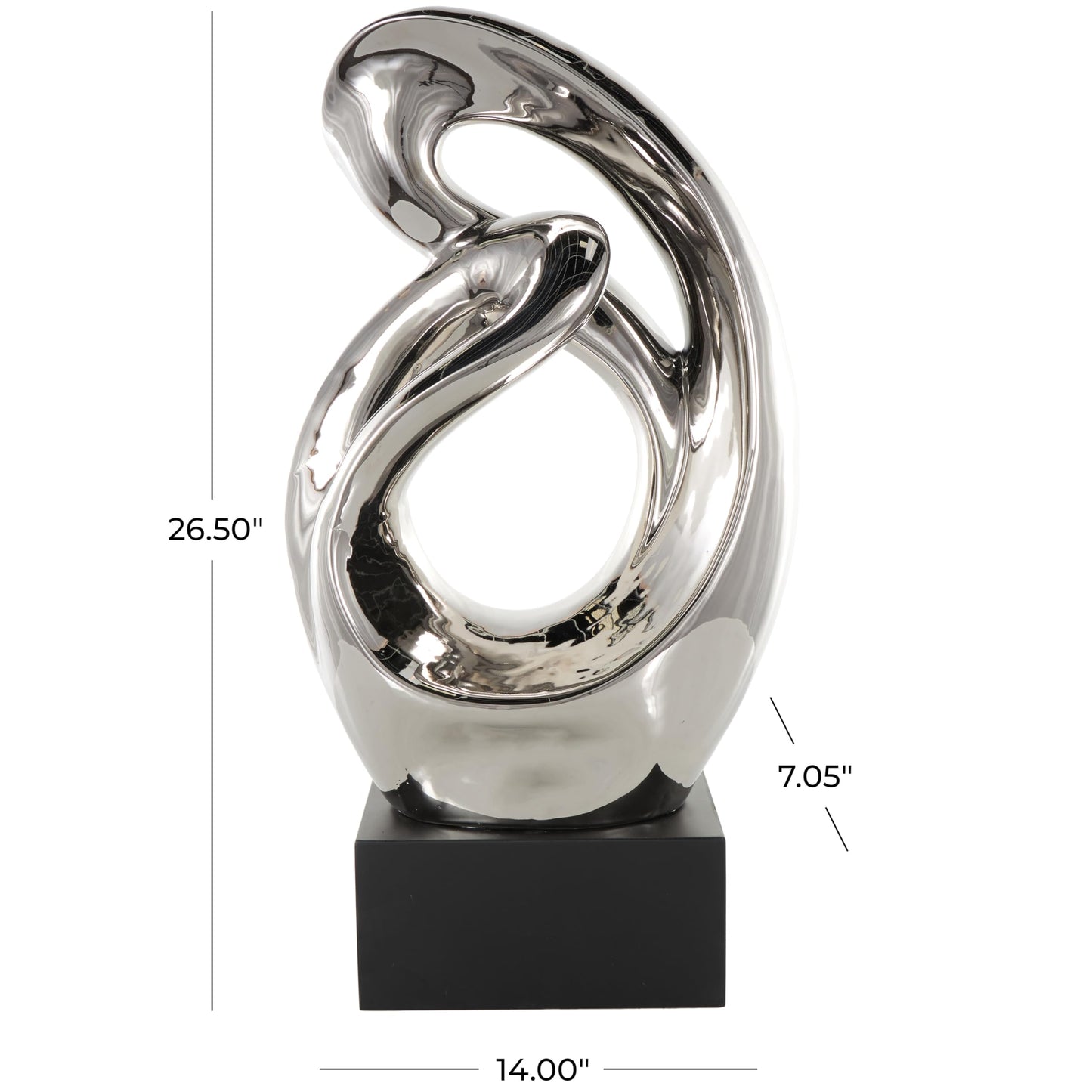 Deco 79 Ceramic Abstract Decorative Sculpture Home Decor Statue, Accent Figurine 14" x 7" x 27", Silver