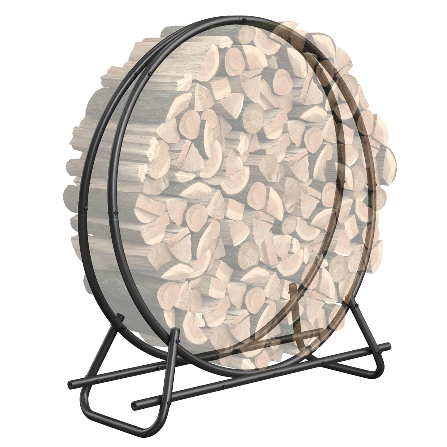 VAMFUTRE 40 Inch Metal Pipe Firewood Rack Circle - Black Steel Log Holder for Indoor and Outdoor Use,Firewood Storage Organizer for Fireplace, Patio, or Backyard (3.3 FT Diameter Rack)