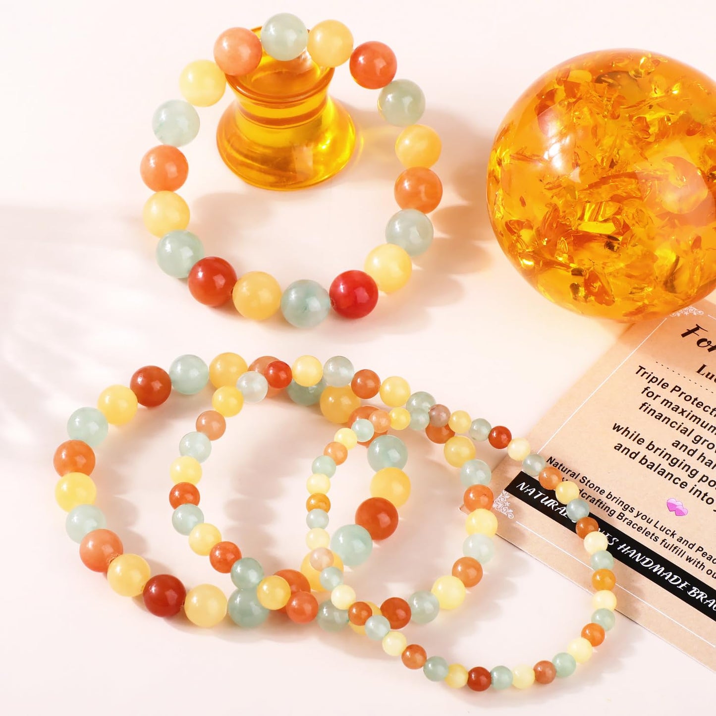 AD Beads 8mm Handmade Fortune Bracelet Elastic Bracelet – Natural Gemstone for Lucky Money Wealth – Meditation, Yoga, Healing and Energy Gift for Men Women
