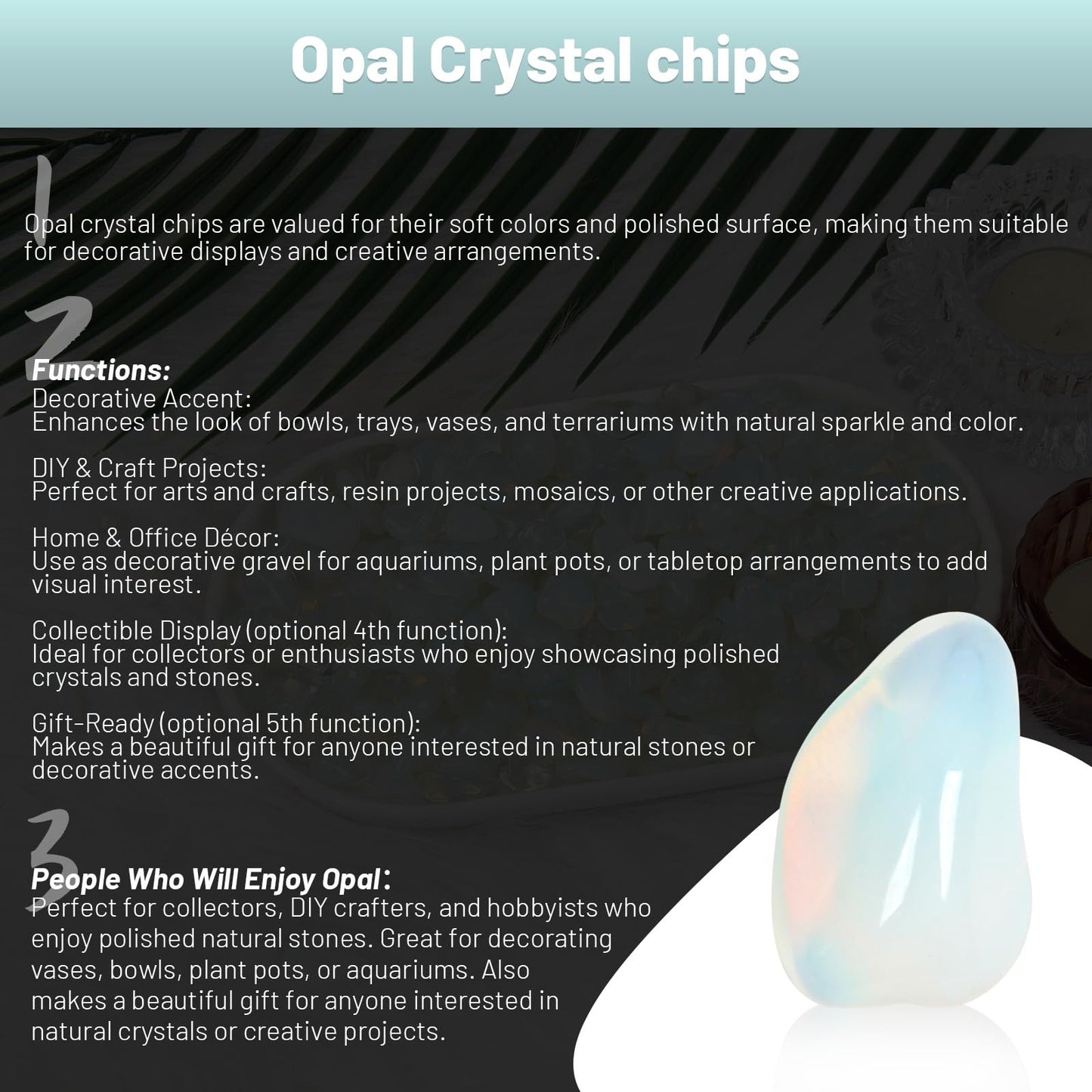 1.1lb Crushed Opal Crystal Tumbled Chips-Opal Healing Crystals Chips Bulk, Crushed Crystal Gemstones for Crafts, Beautiful Package for Gift (Opal)