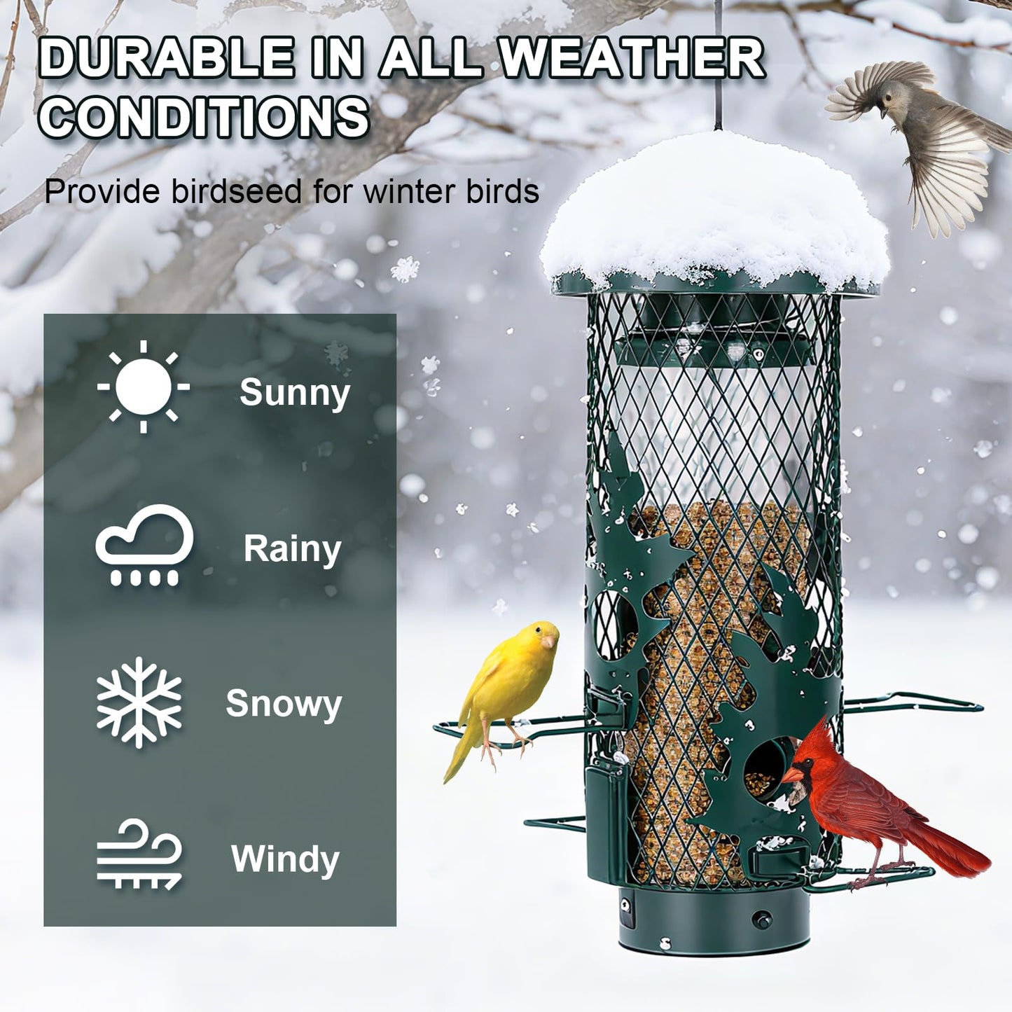 Gbekery Squirrel Proof Bird Feeder for Outdoors Hanging, Metal Mesh Bird Feeder for Outsides with Gravity Protection for Small Birds, Weatherproof and Durable, Green