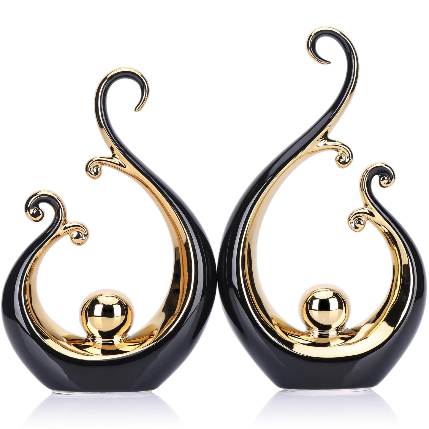 Glossy Black and Gold Decor Ceramic Statue, Modern Abstract Art Luxury Centerpiece - Black Gold Shelves Bookshelf&dining Table Decorations, Versatile Coffee Table Tv Stand Home Decor and Gift Choice