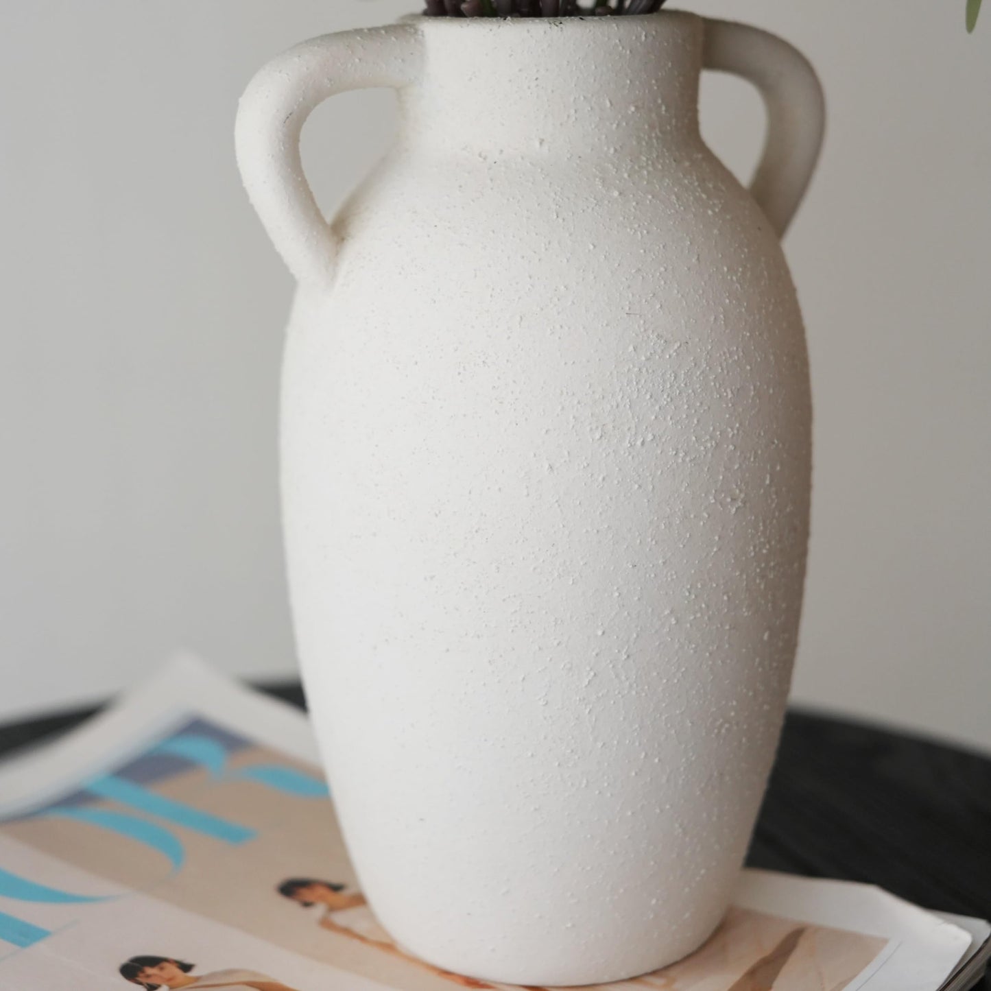 Wild Works Bailey Handmade Vase with 2 Ear Design 9.6'' Tall Ceramic Vase Retro Wabi-Sabi Style Floral Arrangement Vase Living Room Ceramic Flower Holder Hydroponic Planting（White