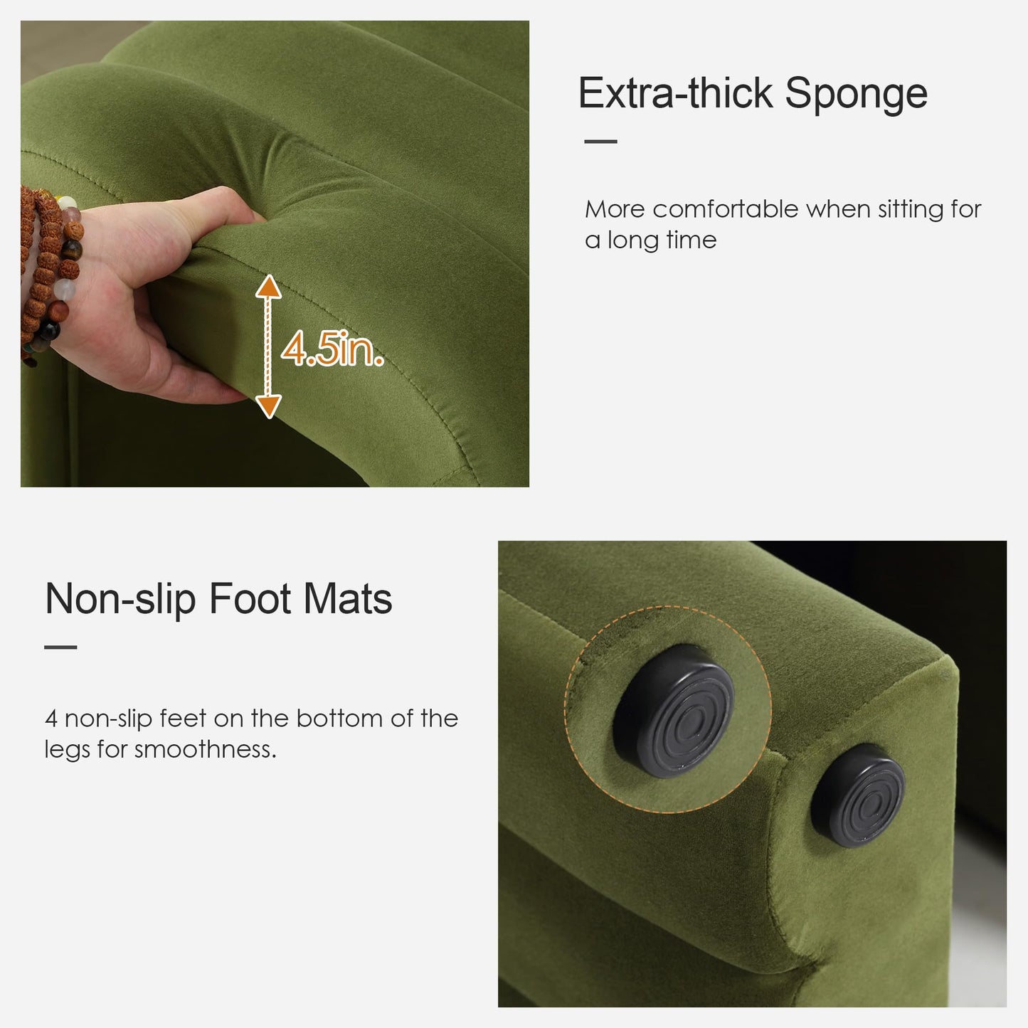 Scingu Multi-Functional Ottoman Stool, Footrest for Couch, Modern Vanity Stool for Make-up Room, Living Room and Entryway, Small Cute Footstool (Olive Green Velvet)