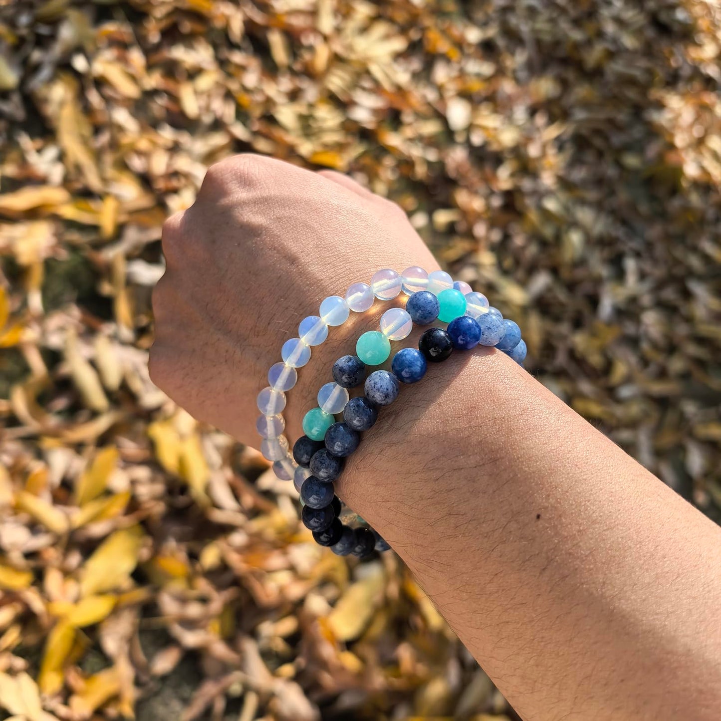 Crgwxzl Healing Crystal Bracelets for Women 8mm Natural Stone Beaded Stretch Bracelet Blue aventurine Opal Amazonite Spiritual Gemstone Lucky Jewelry Gifts