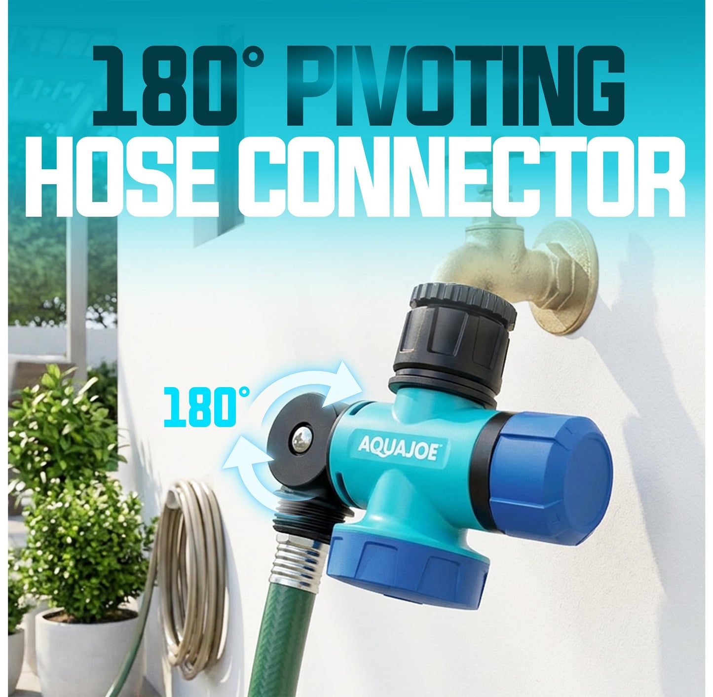 Aqua Joe SJI-MFGA1 Multi-Function Outdoor Water-Tap Connector, 180-Degree Pivoting Hose Connector with 360-Degree Rotating Tap Connector