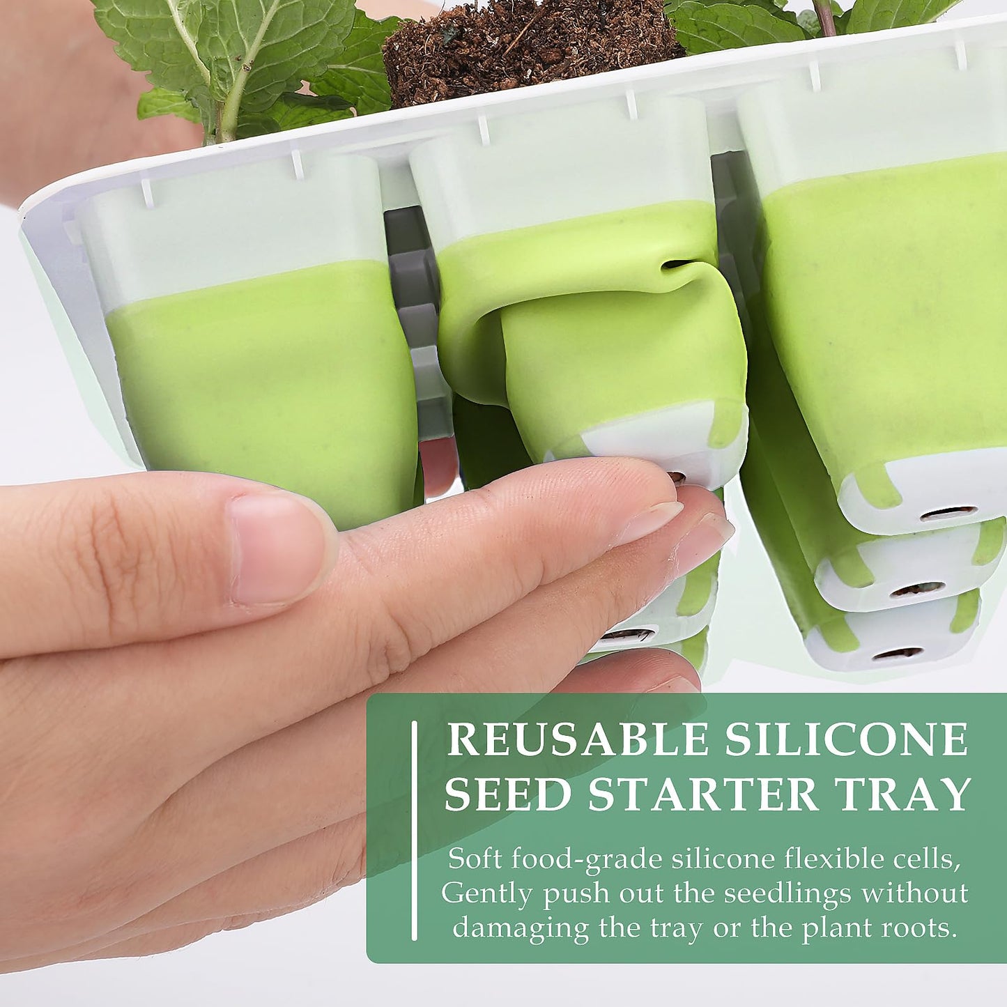 Ryscam 10pcs Reusable Seed Starter Tray, 120 Cells Seed Starter Kit, Silicone Seedling Starter Trays for Starting Plant Seeds with Flexible pop-Out Cells, Indoor Gardening Plant Germination Trays