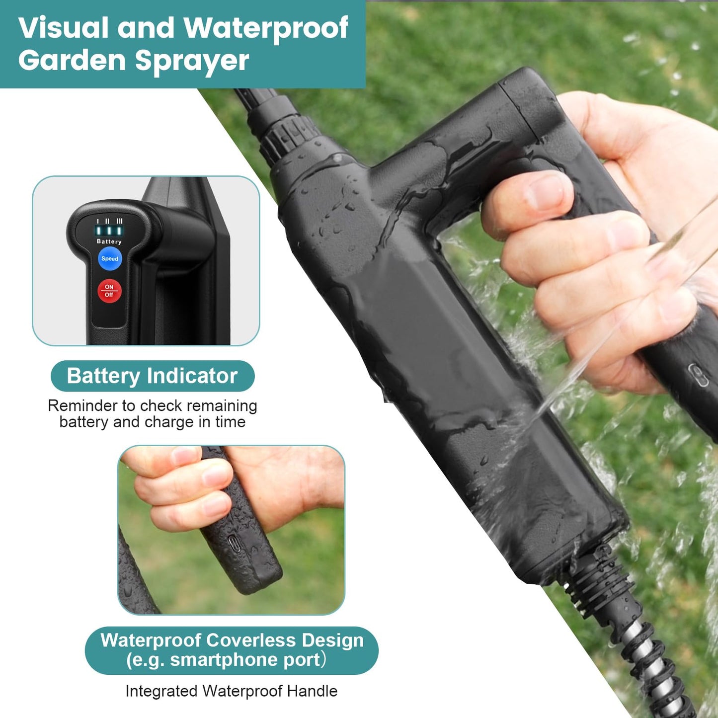 Battery Powered Sprayer 2 Gallon, 2026 Upgrade Electric Sprayer with 3 Adjustable Speed, Battery Indicator, 4 Mist Nozzles, Rechargeable Retractable Wand with Adjustable Shoulder Strap for Lawn Garden