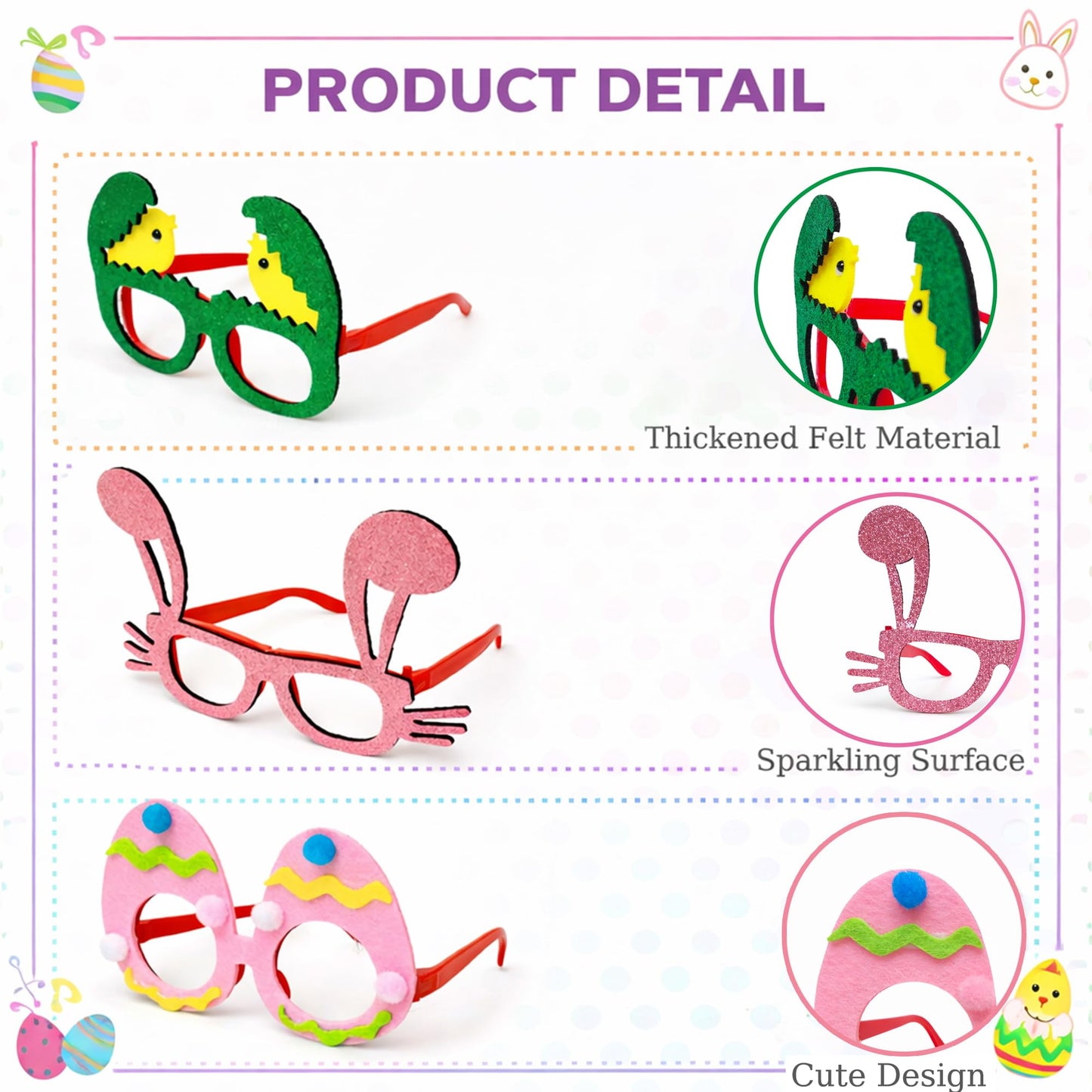 Coynurex Easter Headbands and Glasses Set, 6PCS Bunny Ear Headbands & Funny Easter Glasses, Cute Photo Props for Easter Basket Stuffers, Egg Hunt, Parties and Holiday Decorations