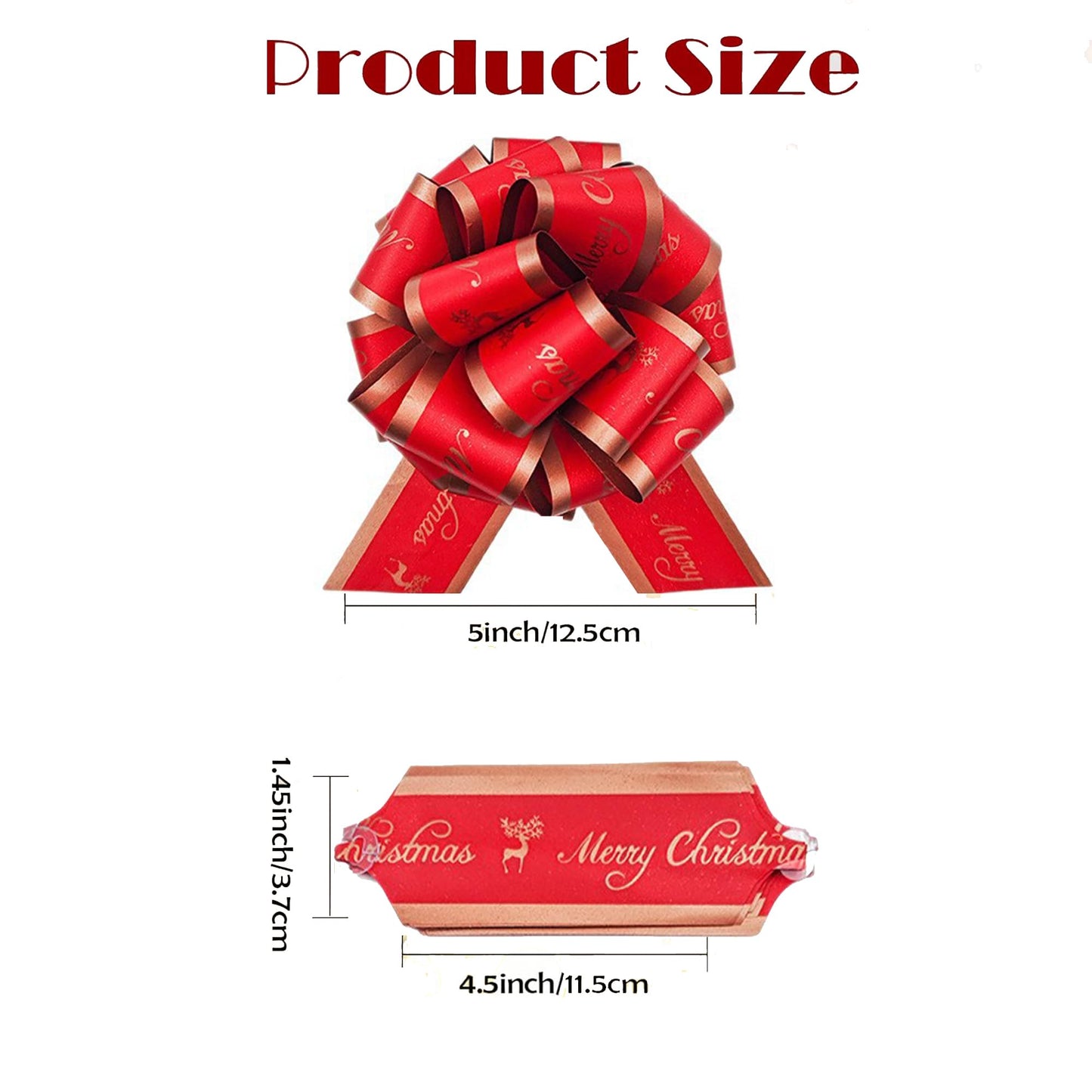 12 Present Wrap Ribbon Pull Bows 5", Easy and Fast Gift Wrapping Accessory for Christmas Bows Baskets Wine Bottles Gifts Decoration, Present Decor