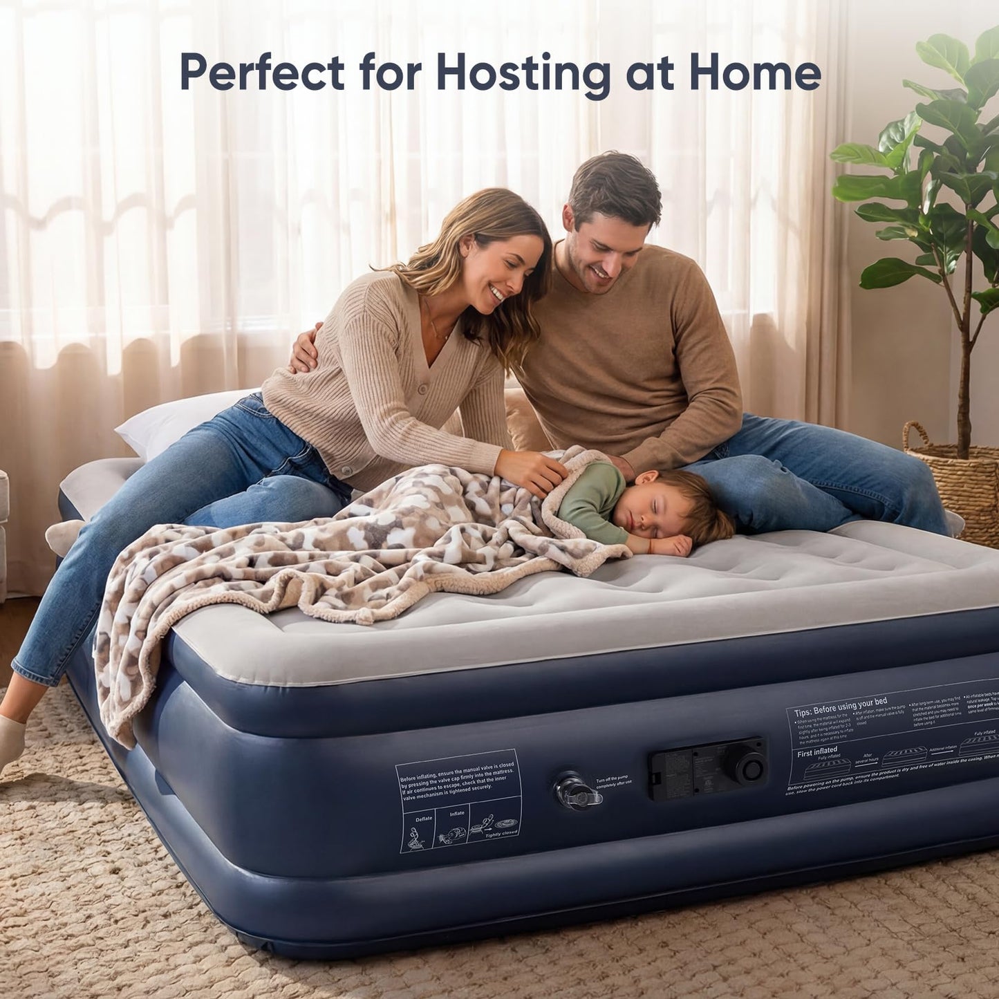 Sekey Queen Air Mattress with Built-in Pump, 18" Raised Inflatable Bed with Anti-Deflation Technology, Odorless & Puncture Resistant Blow Up Mattress for Home Guests & Travel, 660 lbs Capacity