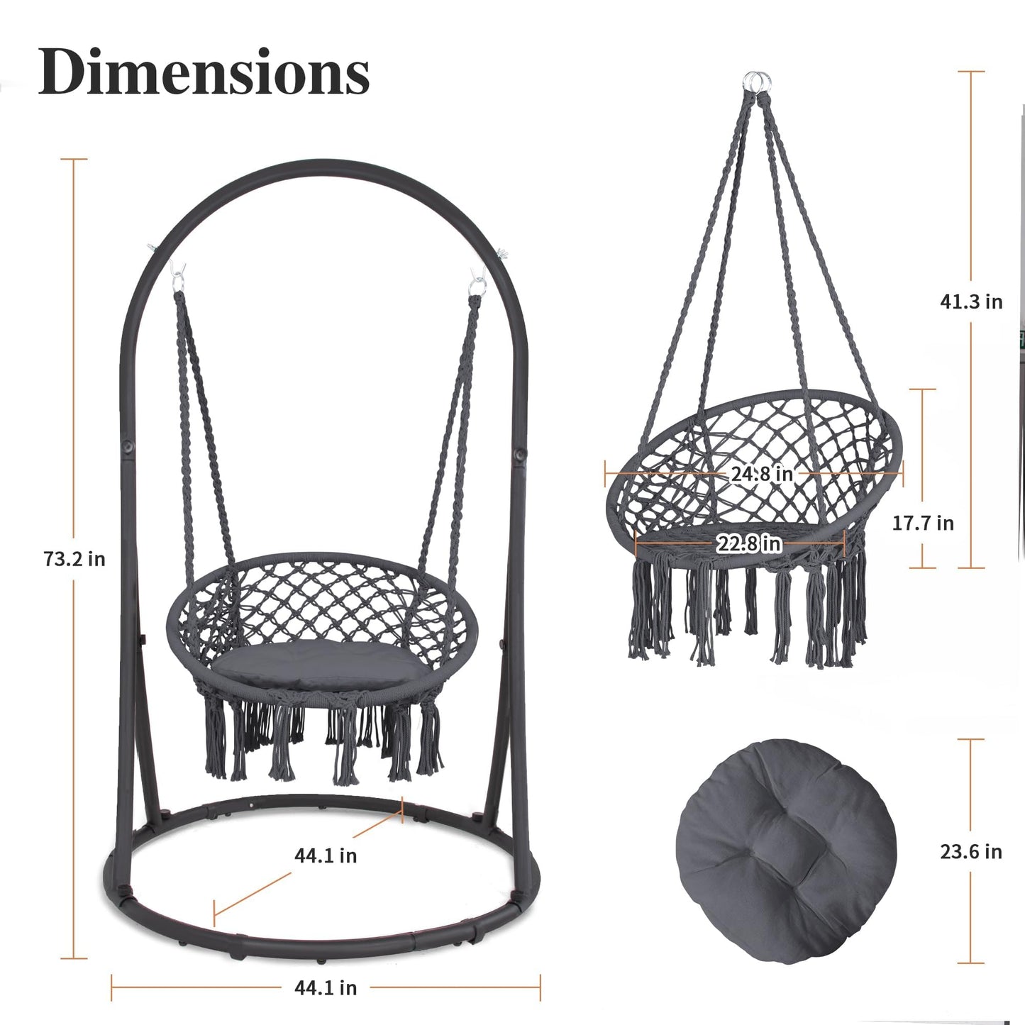 SUNCREAT Indoor Hammock Swing Chair with Stand, Hanging Chair Outdoor with Stand, 330 lbs Capacity, Patent Pending, Grey