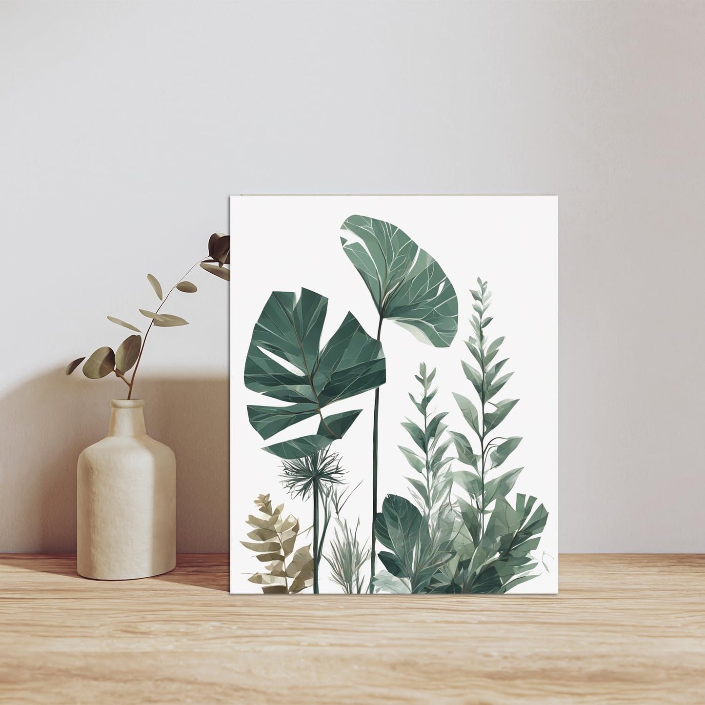 Nilem Design Botanical Wall Art Prints Set of 4 (8"x10") – Unframed Minimalist Leaf Posters in Green Tones – Plant Wall Decor for Bedroom, Living Room, Bathroom, or Office