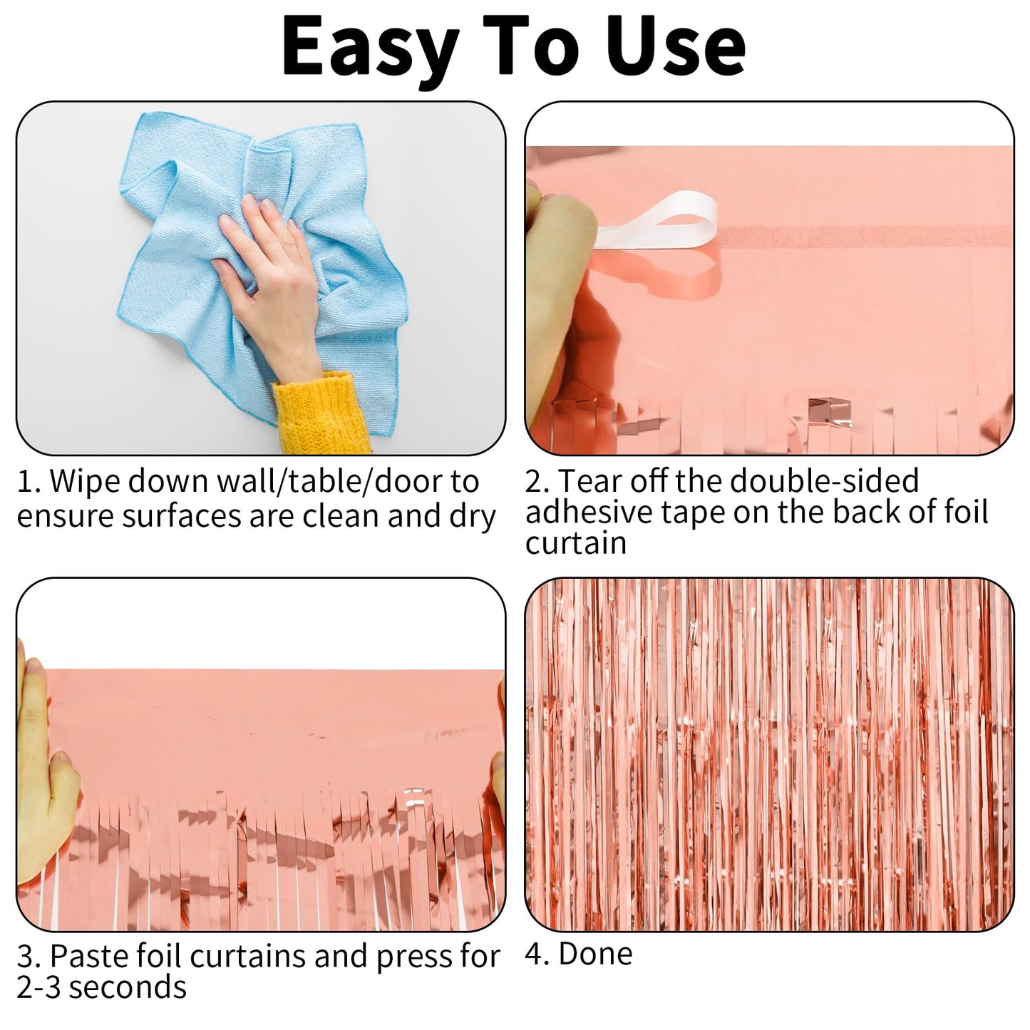 PatiCool Thicken Rose Gold Tinsel Backdrop 2 Pack 3.3 x 6.6 FT, Foil Fringe Curtains, Birthday Decorations for Women Girls, Bachelorette Bridal Shower Decorations