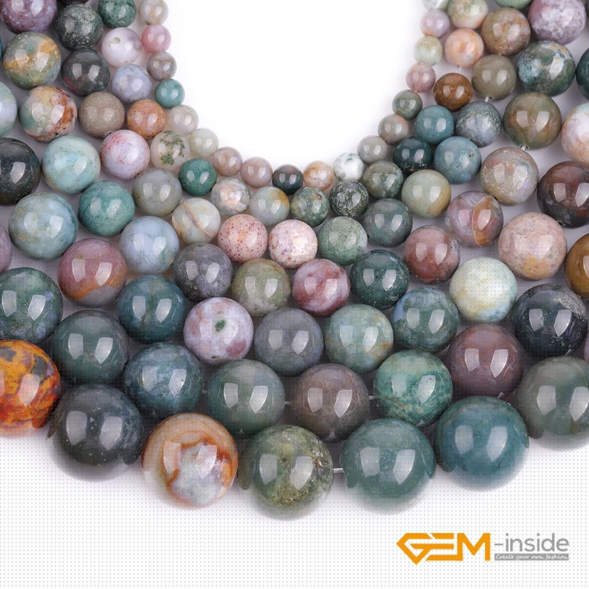GEM-Inside Natural 18mm Indian Agate Gemstone Loose Beads Round Crystal Energy Stone Power Beads for Jewelry Making 15"