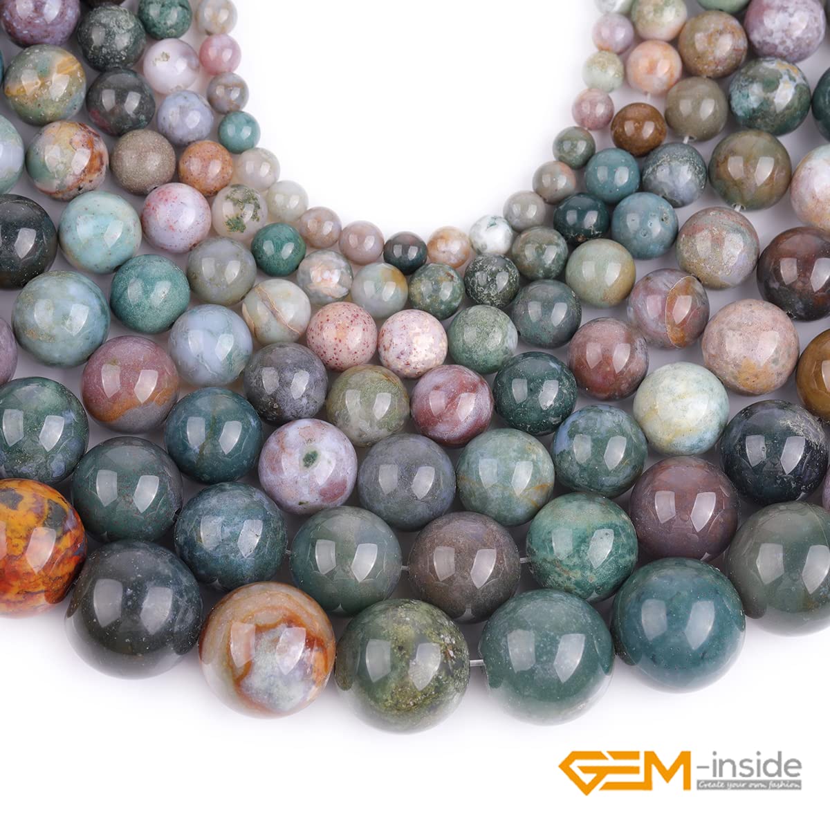 GEM-Inside Indian Agate Gemstone Loose Beads 8mm Round Crystal Energy Stone Power for Jewelry Making 15"