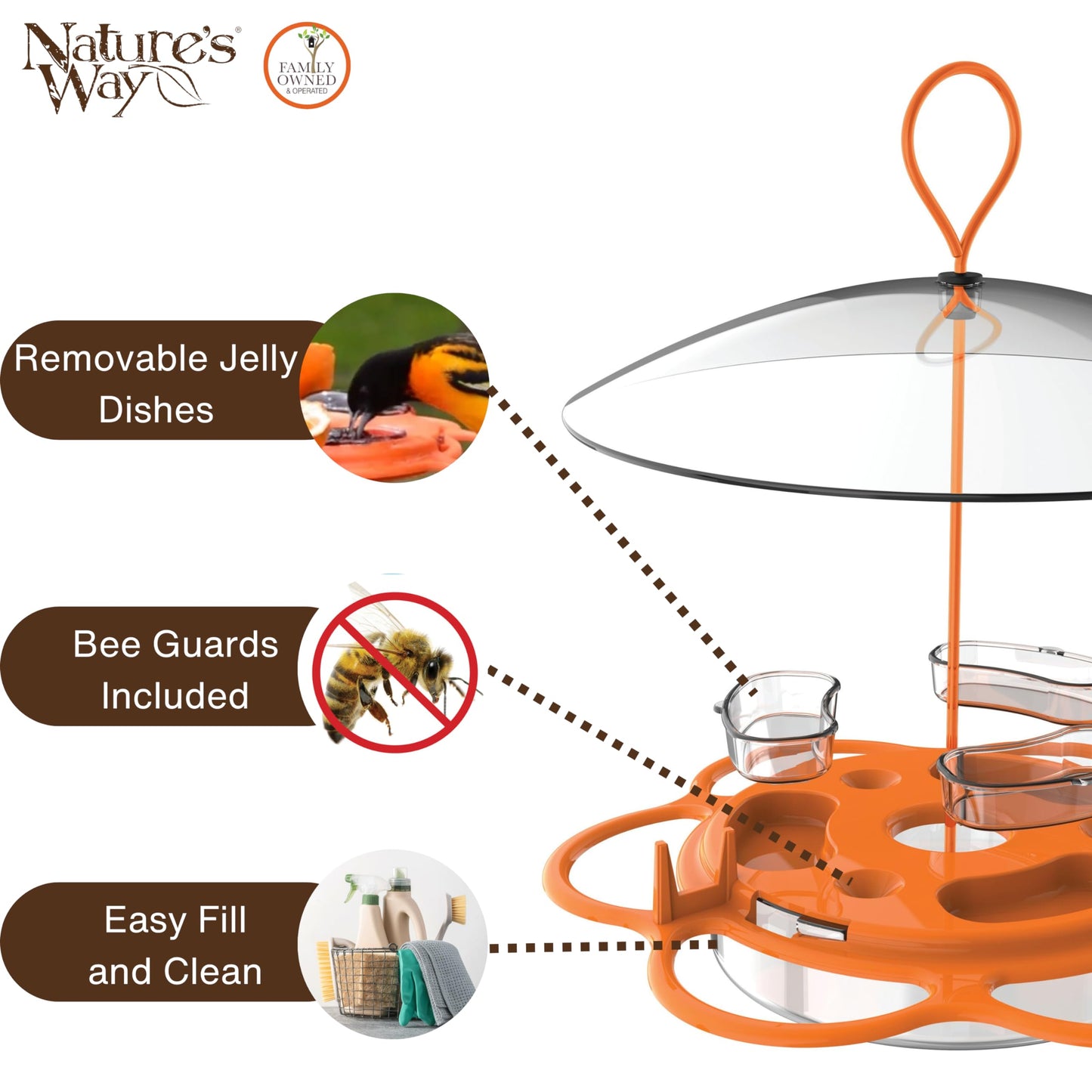 Nature's Way OFP1 All-in-One Oriole Buffet Bird Feeder, Orange