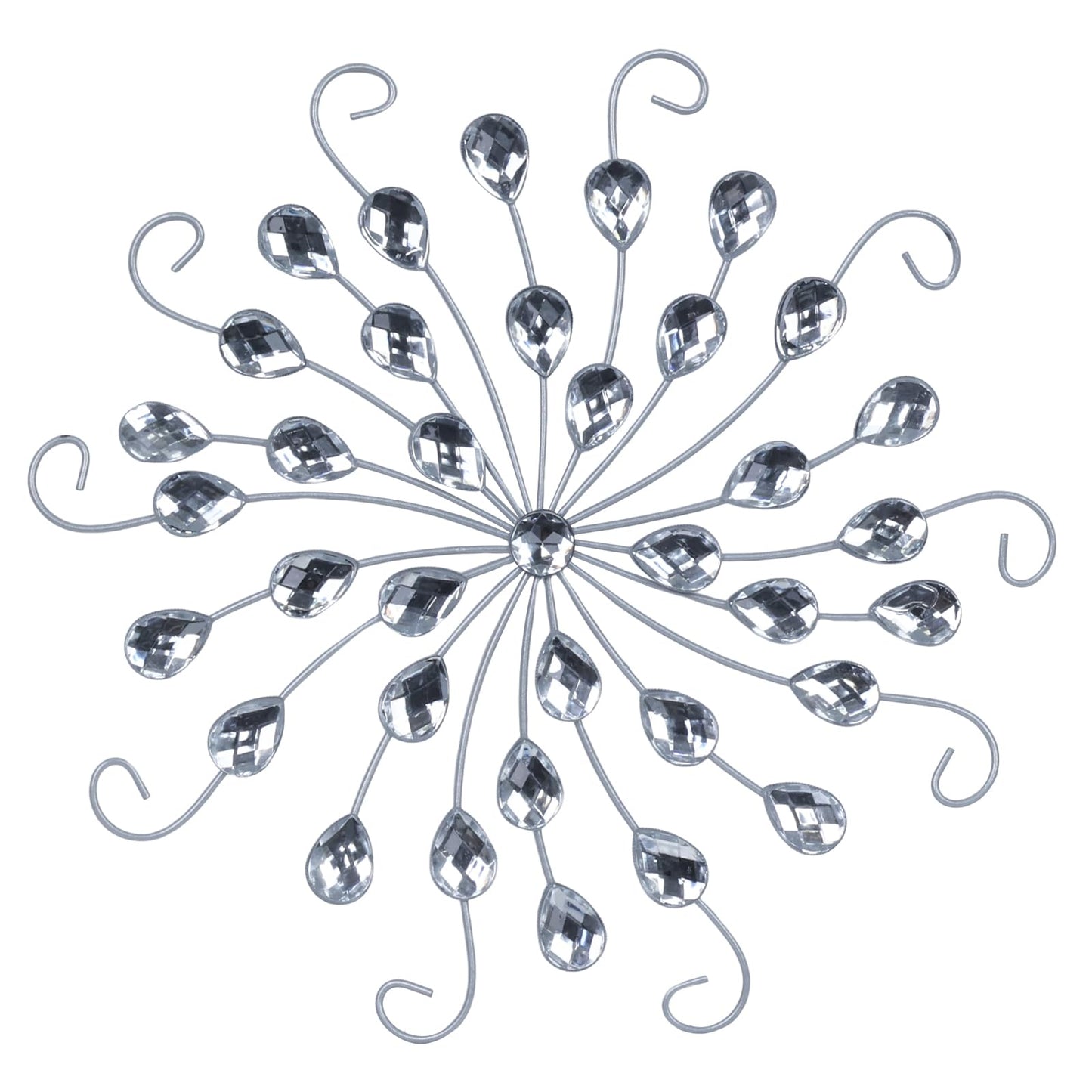 hogardeck Metal Flower Wall Decor, 11" Silver Metal Jeweled Wall Art Bling Crystal Home Décor, Sun Star Burst Rhinestone Wall Hanging Diamond Accents for for Indoor, Outdoor, Living Room, Bedroom