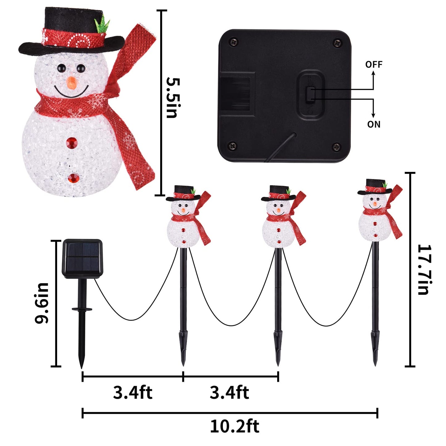 LIGHTSHINE 3PCS Snowman Shape Solar Christmas Lights Decorations, Solar Landscape Pathway Stakes Lights, Outdoor Christmas Decor for Garden, Yard, Patio, Porch (Warm White)