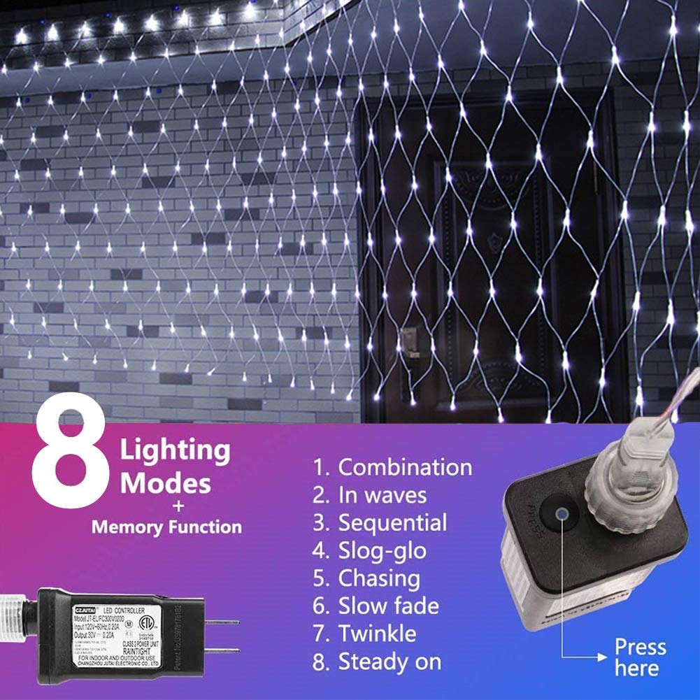 woohaha Outdoor Christmas Net Lights, 9.8FTx6.6FT 192 LED Plug-in Mesh Lights with 8 Lighting Modes, Connectable Light for Bush Christmas Garden Tree Holiday Wedding Party Decor, Cool White