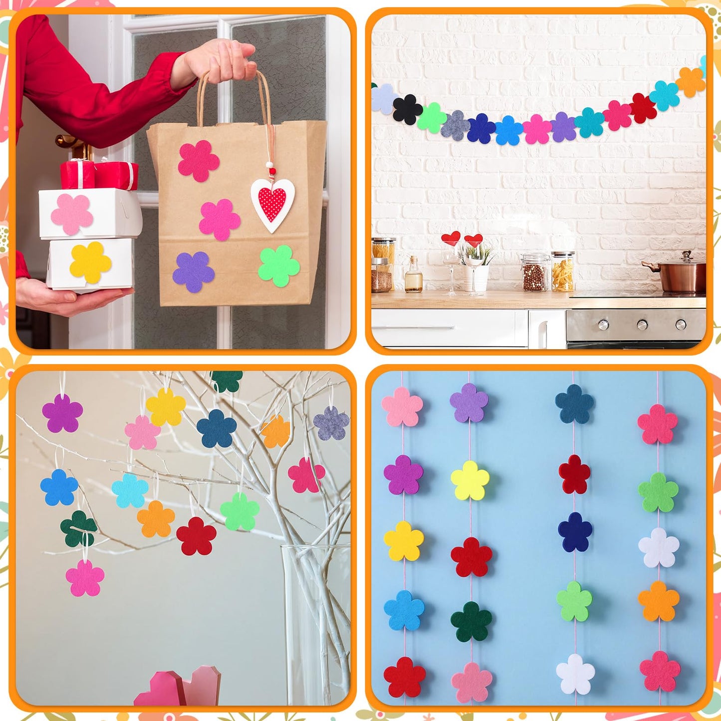 FuWeave 200 Pcs Colorful Felt Flower Die Cut Embellishment Multicolor Fabric Embellishments 2.2 Inch Felt Pads Appliques for Spring Summer Home Classroom Wall Craft Project