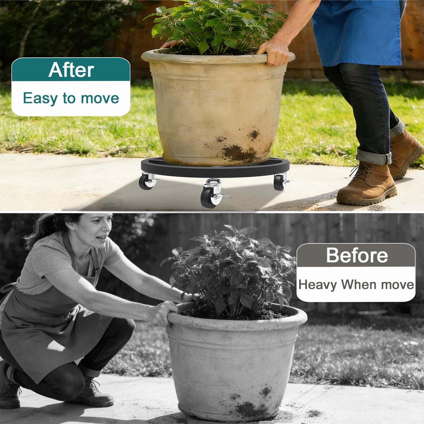 RIDSENIA 2 Pack Metal Plant Caddy with Wheels, 13'' Heavy Duty Round Rolling Planter Tray, Plant Stand with 360° Lockable Casters Wheels Indoor Outdoor Use, Planter Dolly for Flower Pots, Black