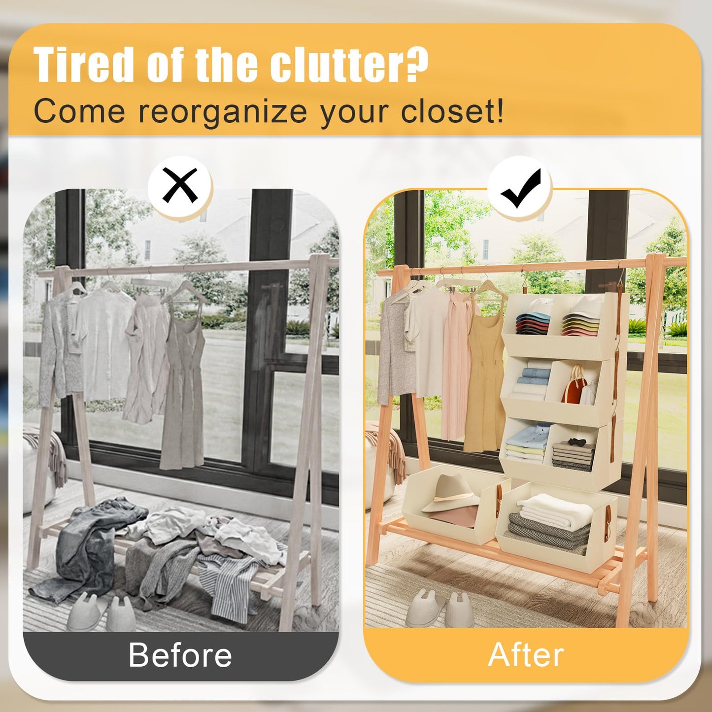WHEEXIAG Hanging Closet Organizer, Closet Organizers and Storage, Hanging Closet Organizer Extra Large - Fabric Closet Hanging Organizer for Home, Dorm, Rv,Handbags, Underwear, Sock. Beige - 1 Pack