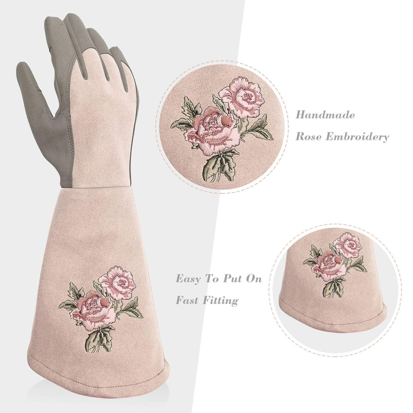 Intra-FIT Rose Pruning Gloves Thorn Proof, Embroidery Leather Gardening Gloves with Extra Long Forearm Protection