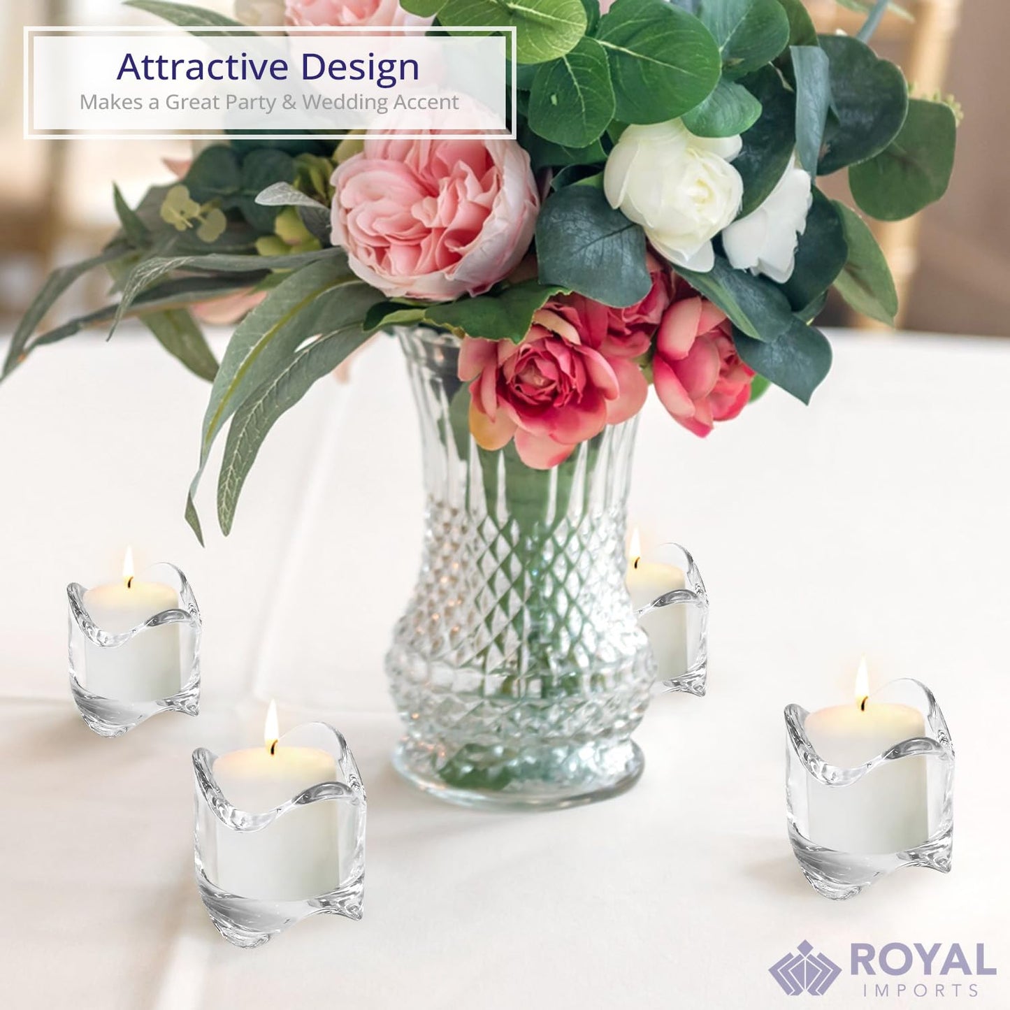 Royal Imports Tea Lights Votive Candles Holders (Set of 6), 2 in. Glass Candle Cups, Wedding Table Centerpiece, Home Decor, Party, Dinner & More