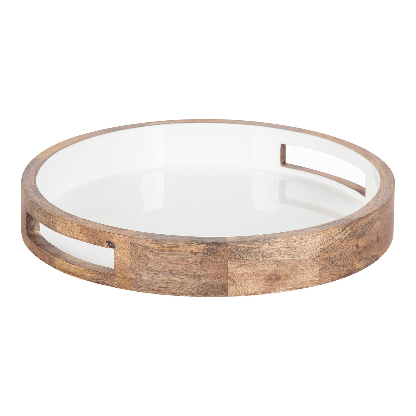Kate and Laurel Ehrens Boho Wood Tray, 15 Inch Diameter, Natural and White, Round Accent Tray for Transitional Decor